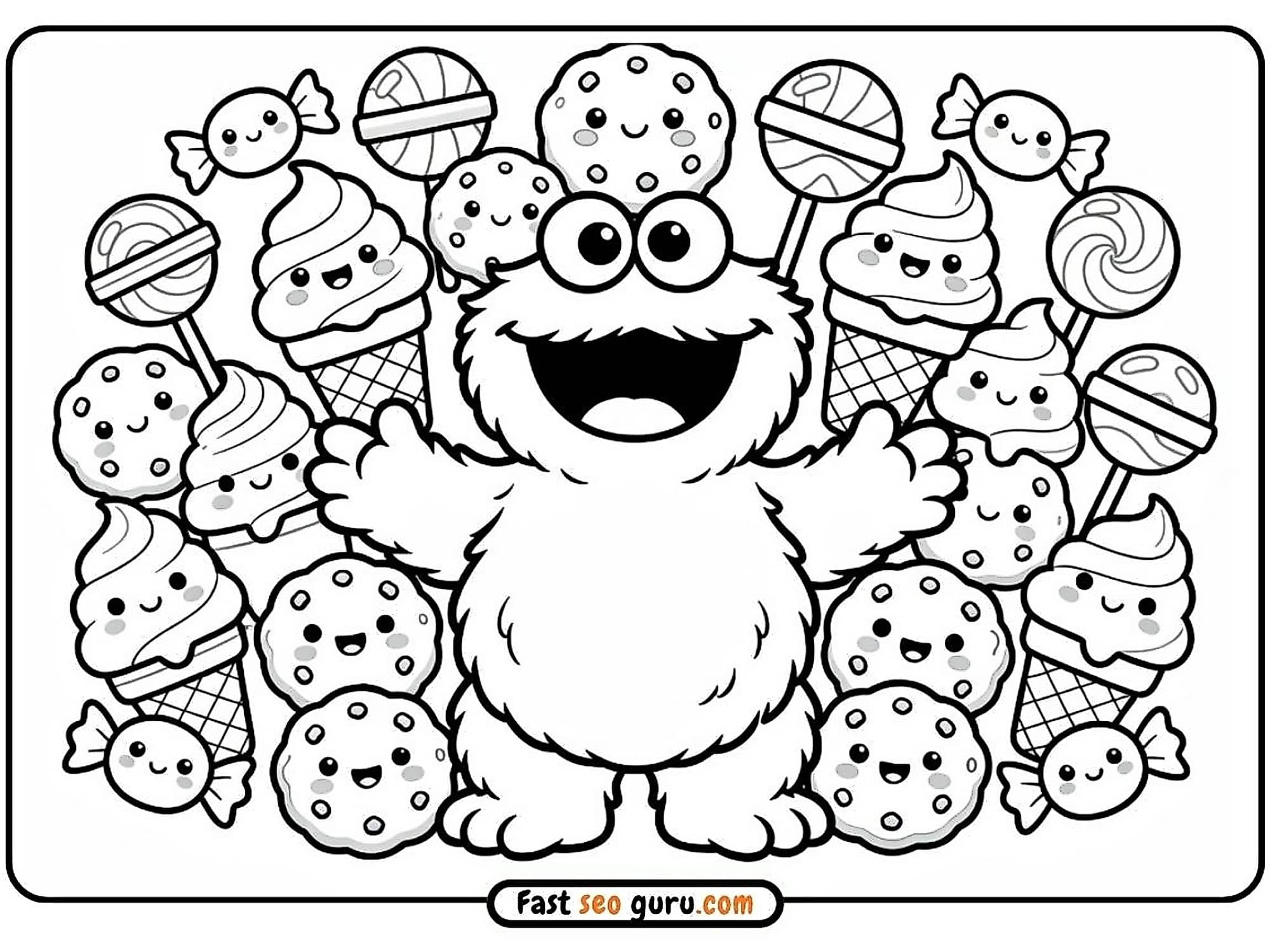 Cookie Monster Sweets Coloring Page – Free Cute Drawings To Color For Kids