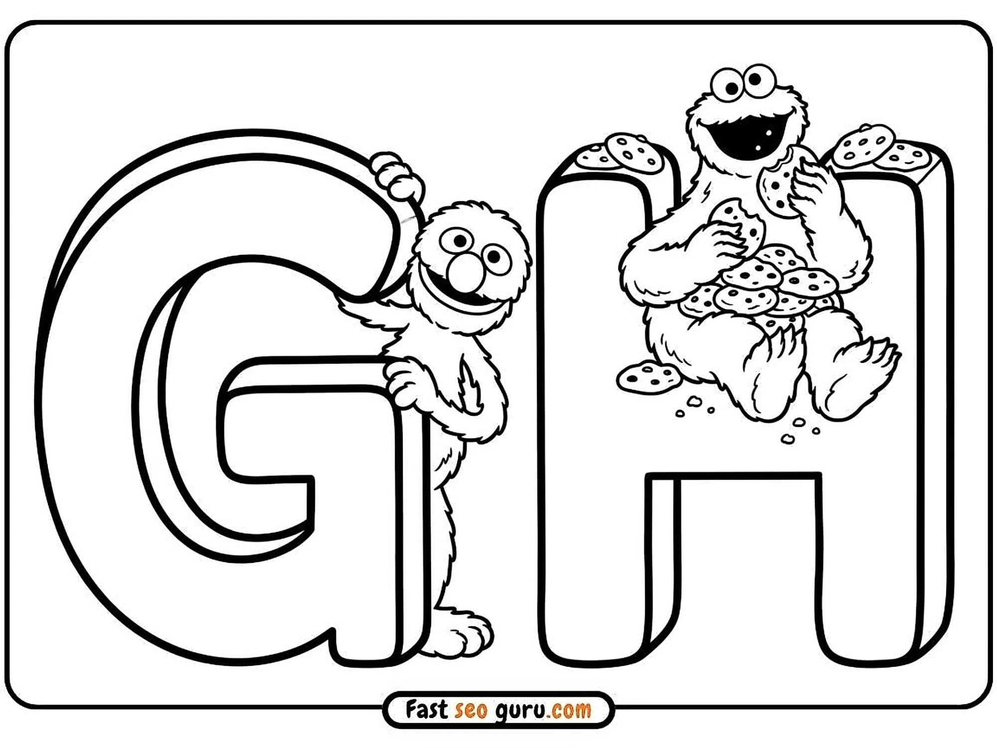 Grover & Cookie Monster G H: Preschool Learning Worksheets Pdf