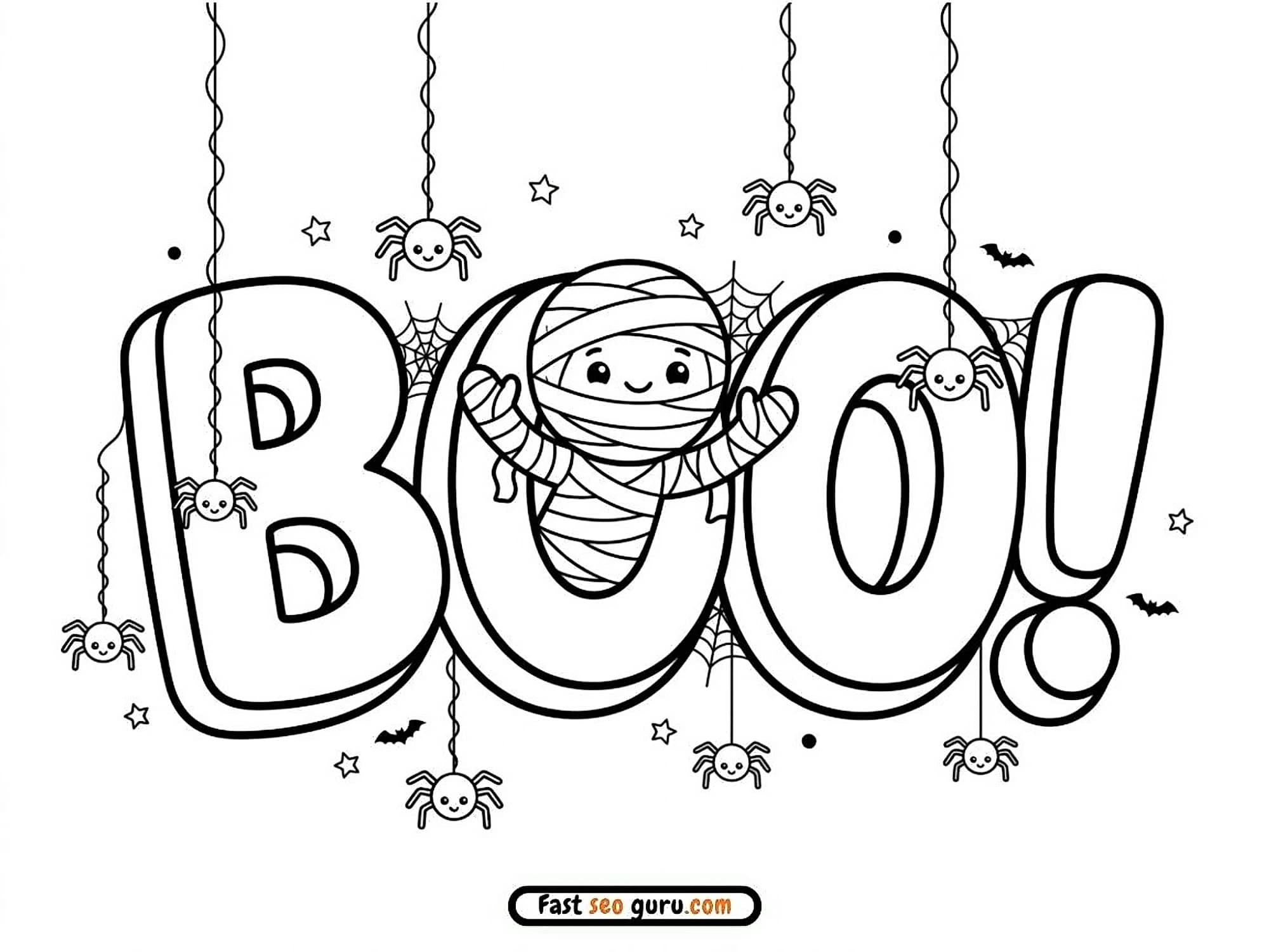 Free Printable Boo Halloween Coloring Page With Mummy For Kids