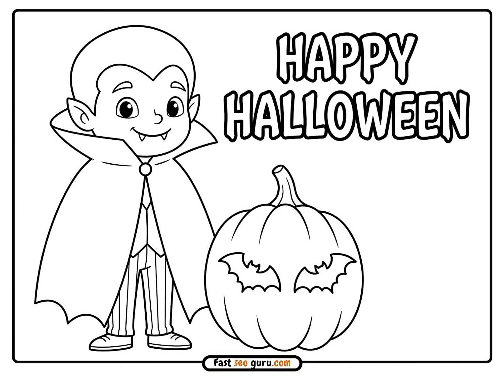 Vampire & Pumpkin: Easy Coloring Page & Pictures To Color Pdf