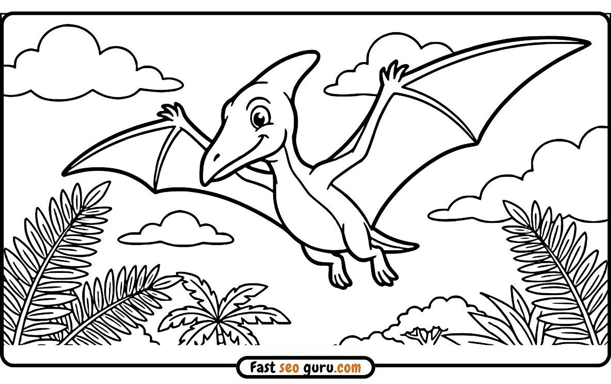 Pterodactyl Flying Coloring Page – Free Printable Educational Activity For Kids