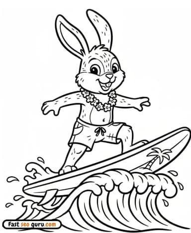 Surfing Bunny Coloring Page – Fun Free Printable For Kids