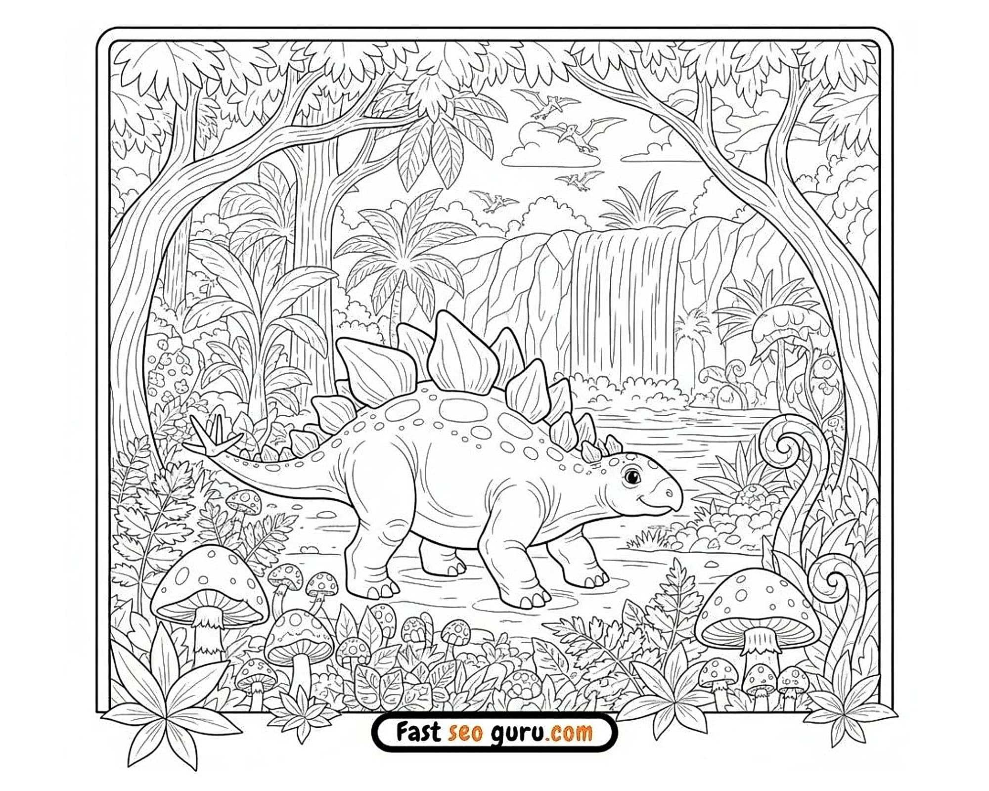 Free printable coloring page Stegosaurus Jungle images to color Page –pterodactyls flying pictures to color