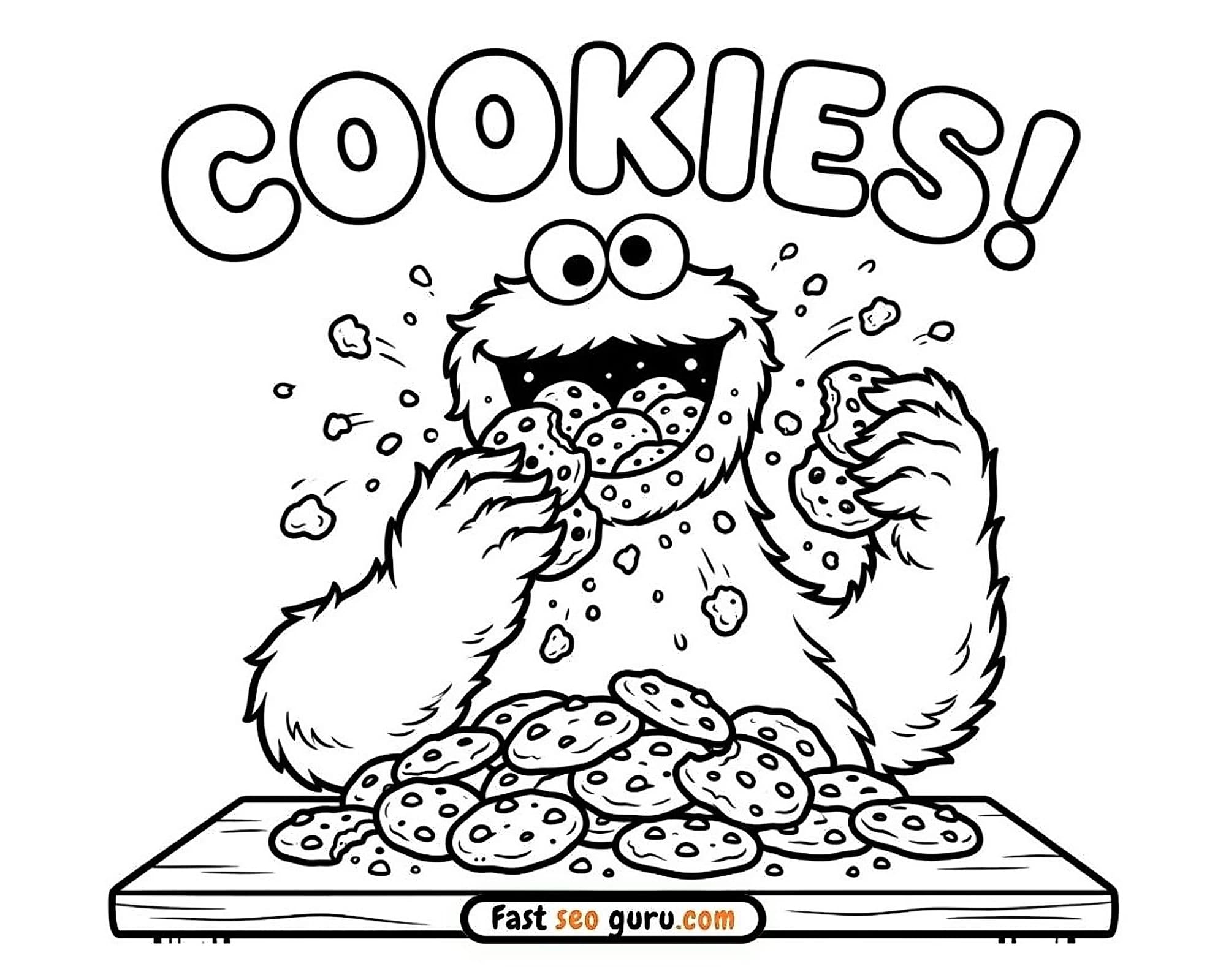 Free printable coloring page Cookie Monster Cookies Frenzy Free Pictures to Color for Kids Cookie Monster