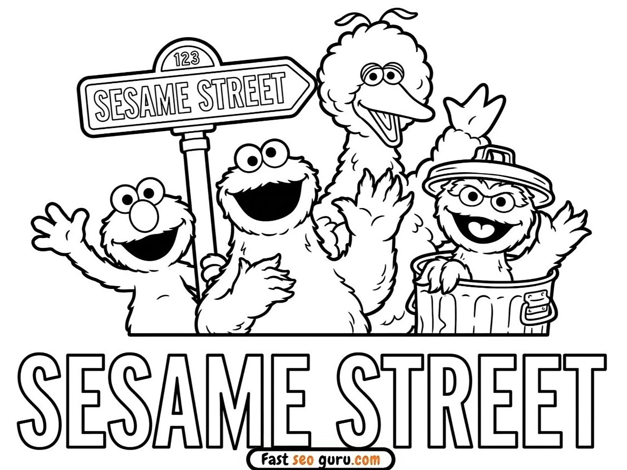 Free printable coloring page Sesame Street Friends coloring sheets– Free cute drawings to color  Big Bird, Oscar the Grouch 