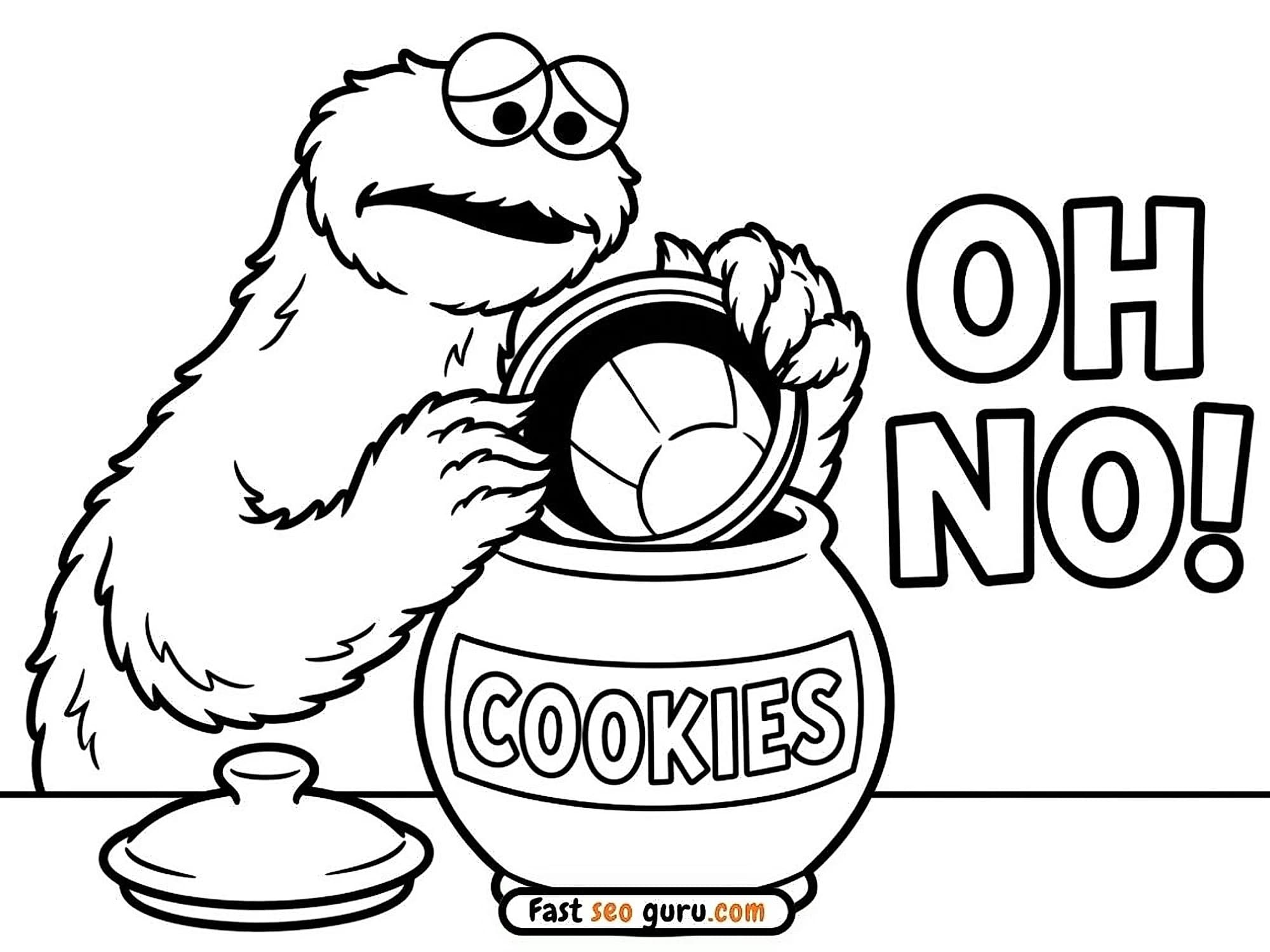 Free printable coloring page Cookie Monster Oh No Empty Jar sesame street – free easy colouring in page for kids