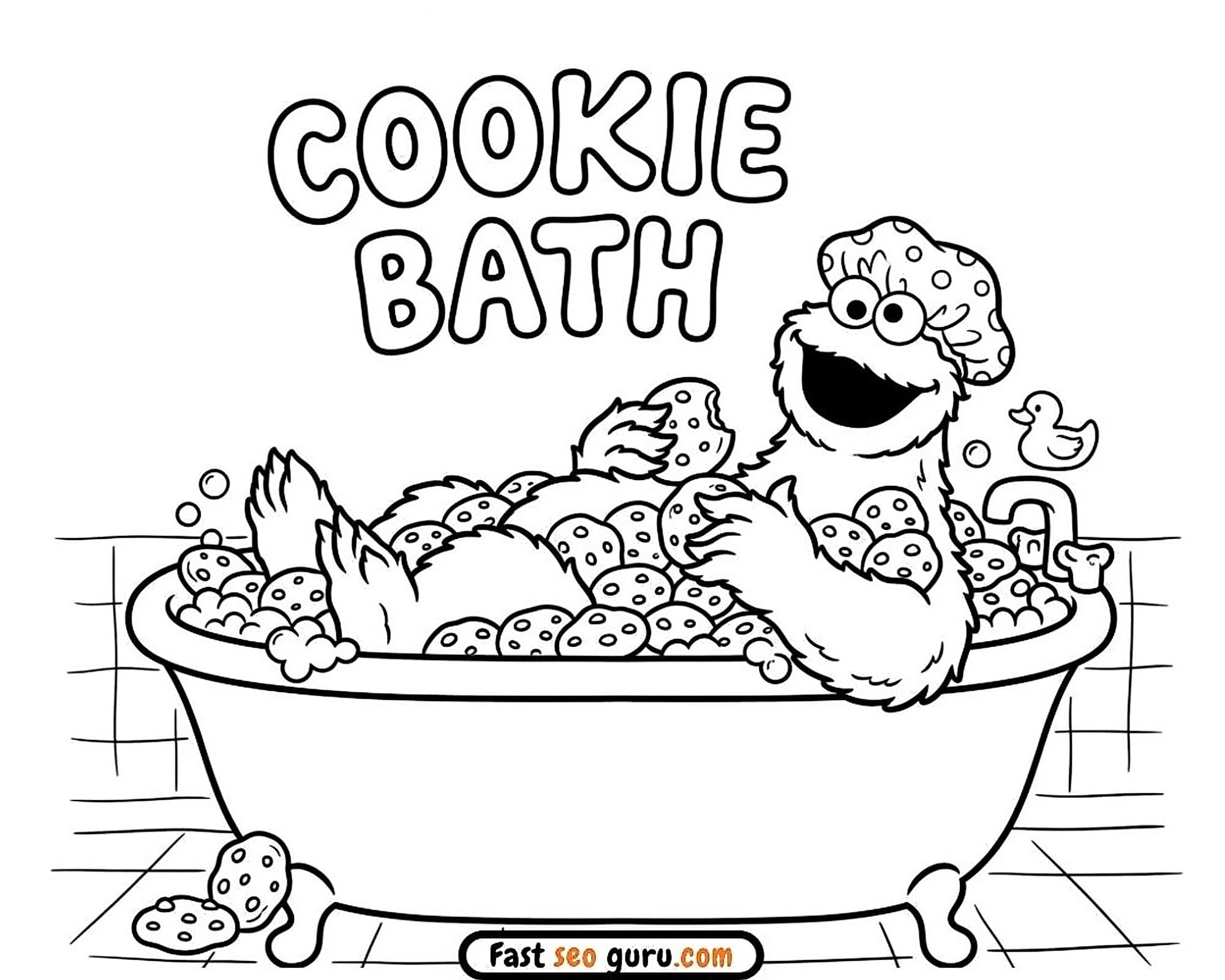 Free printable coloring page Cookie Monster Bath Time Sesame Street – Free Pictures to Color for Kids 