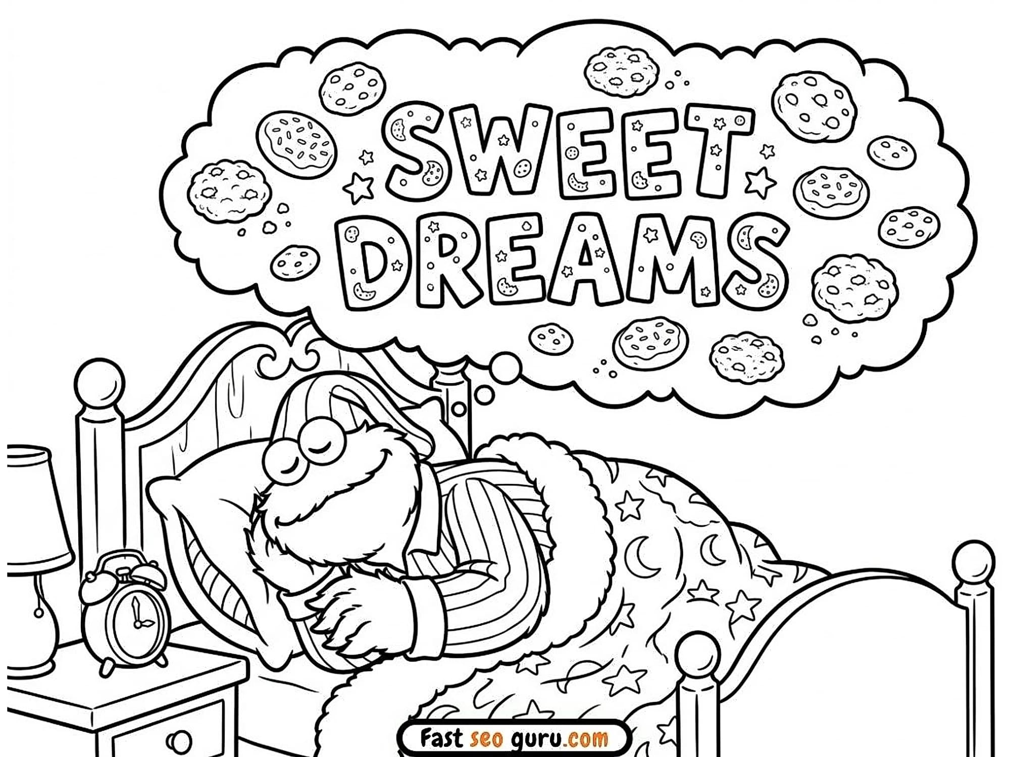 Free printable coloring page Cookie Monster Sweet Dreams Sesame Street Coloring sheets – Free Pictures to Color for Kids