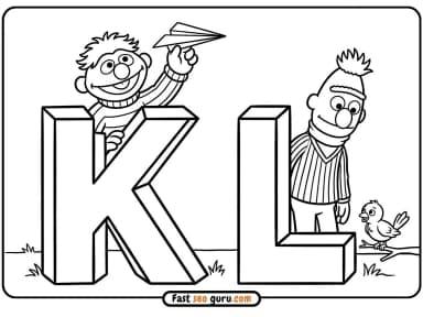 Sesame Street Alphabet K L Coloring Page – Free Educational Pictures to Color for Kids