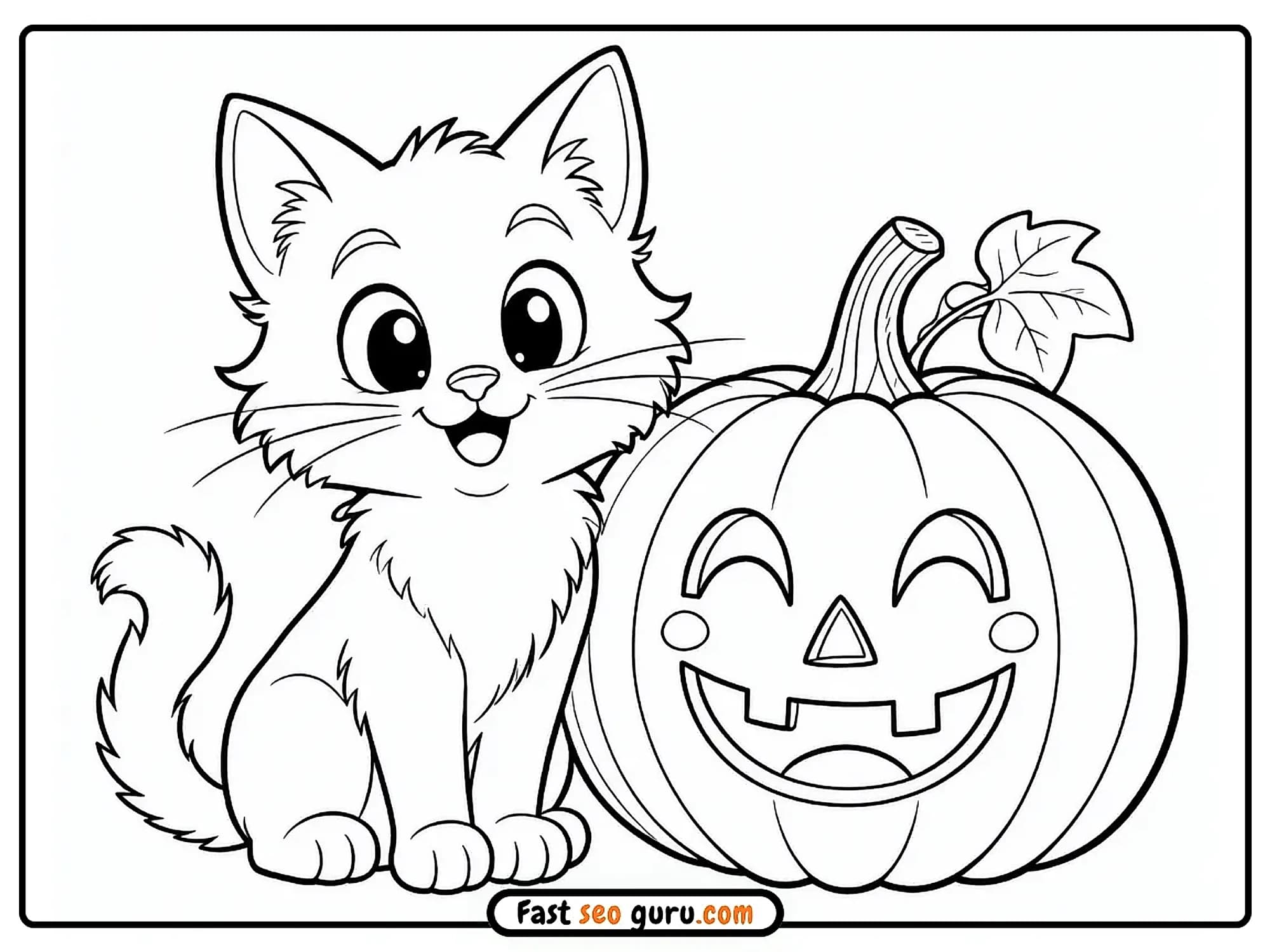 Free-Cute-Halloween-Pumpkins- And-Cat-Coloring-Page-for- toddlers. easy-Halloween-Pictures to color