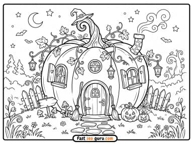Free Printable Pumpkin House Halloween Coloring Page for Kids