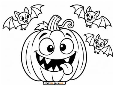Pumpkin & Bats: Easy Coloring Page & Pictures to Color