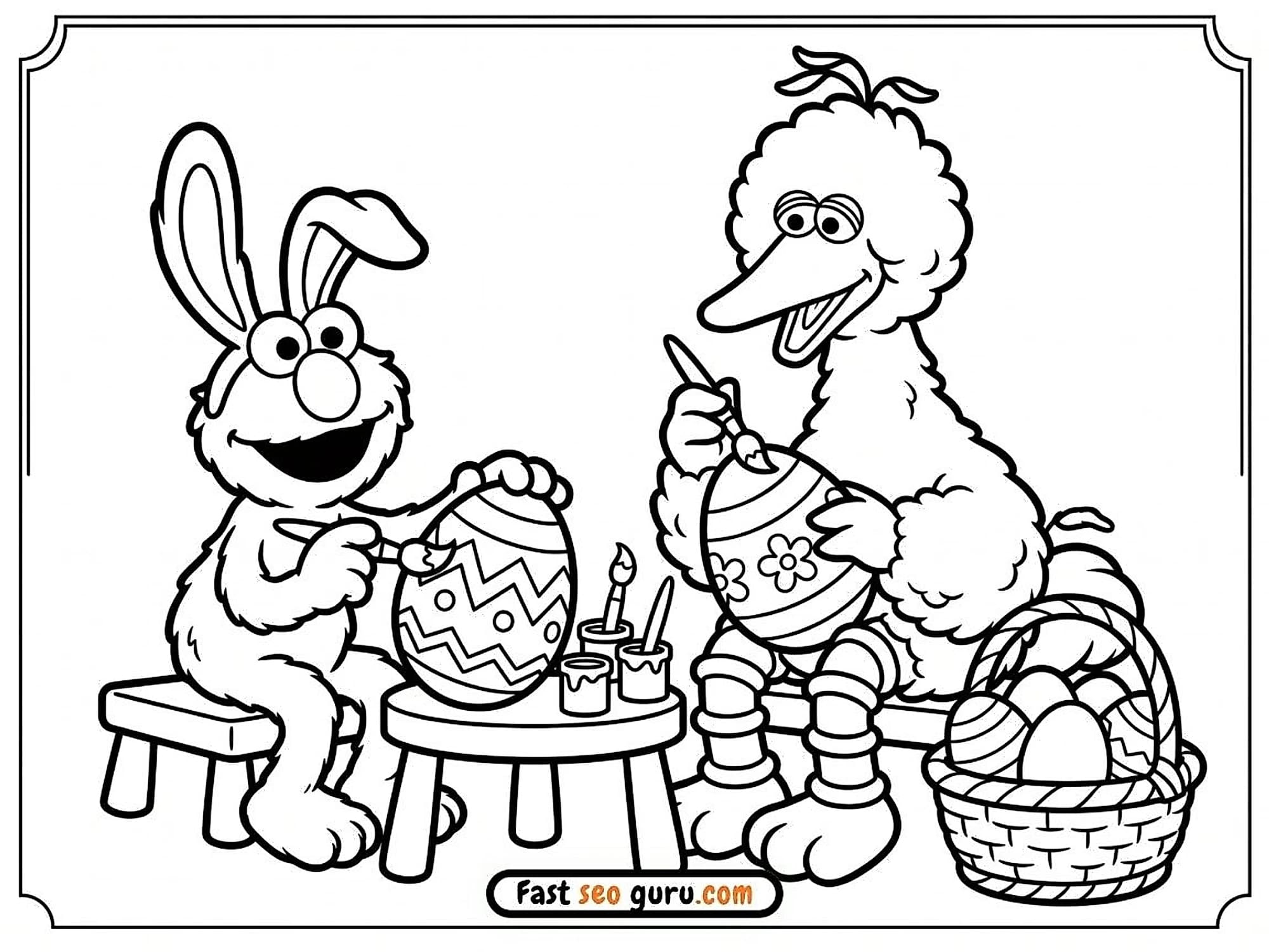 Sesame Street Easter Egg Painting Elmo Big Bird Coloring Page – Free Pictures to Color for Kids
