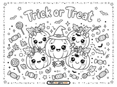 Free Printable Trick or Treat Halloween Coloring Page for Kids