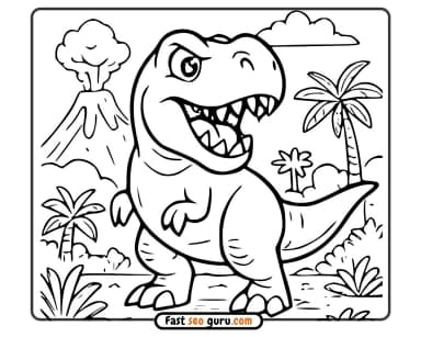 T Rex Volcano Coloring Page – Free Pictures to Color for Kids