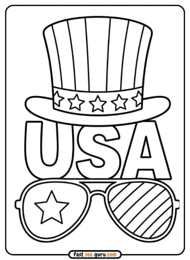 USA Patriotic Hat and Sunglasses Coloring Page – Free Printable for Kids