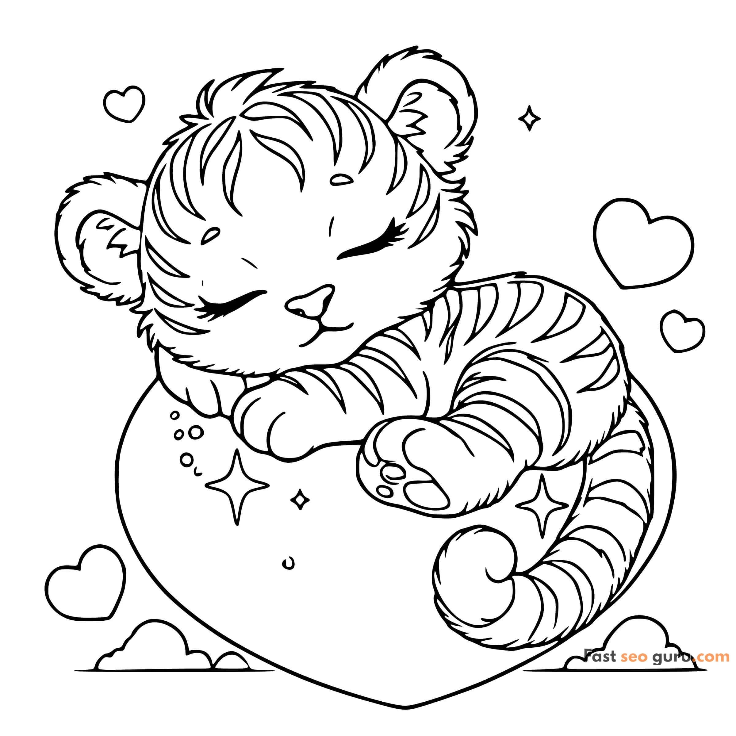 Adorable Sleeping Tiger Cub Coloring Page