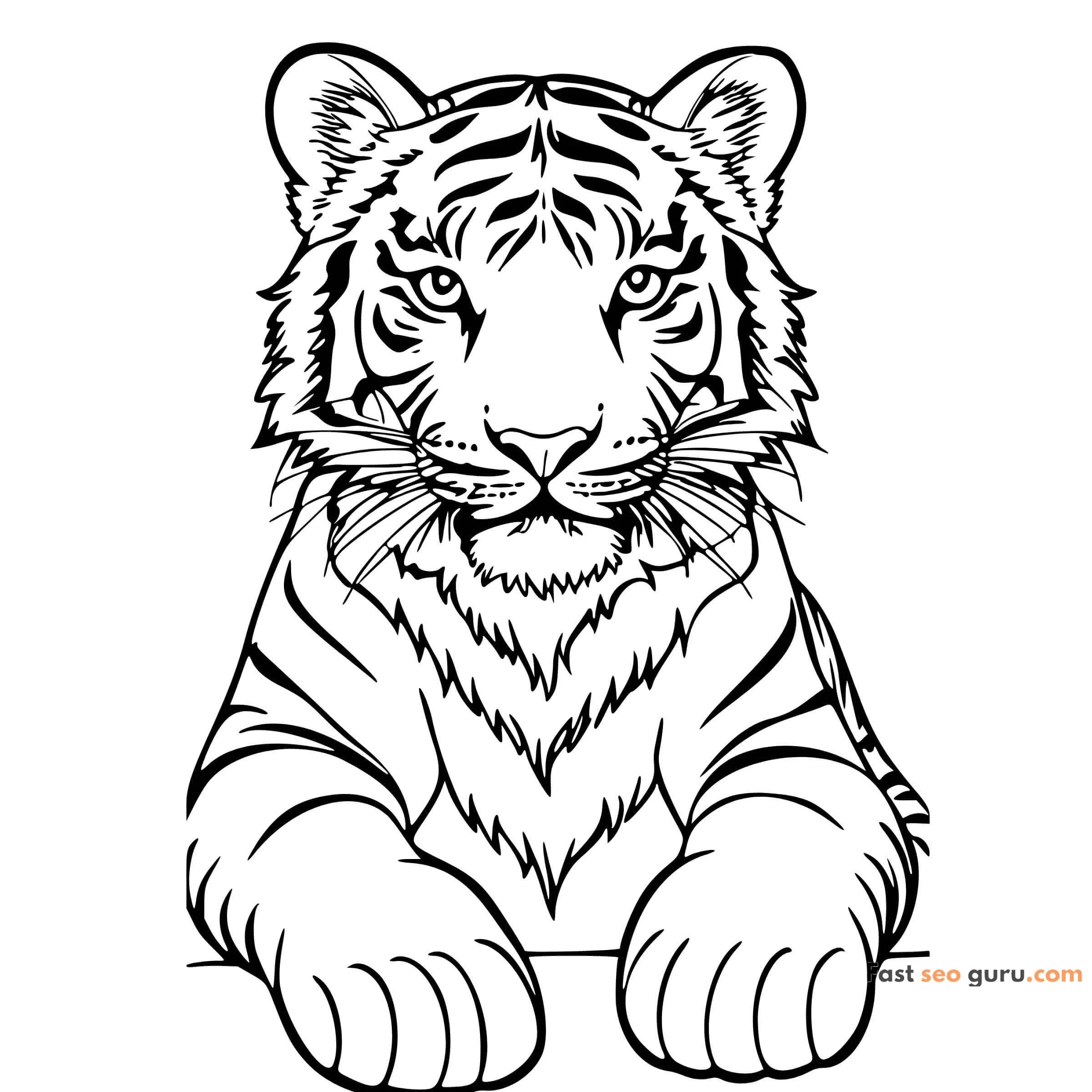 Majestic Sitting Tiger Coloring Page