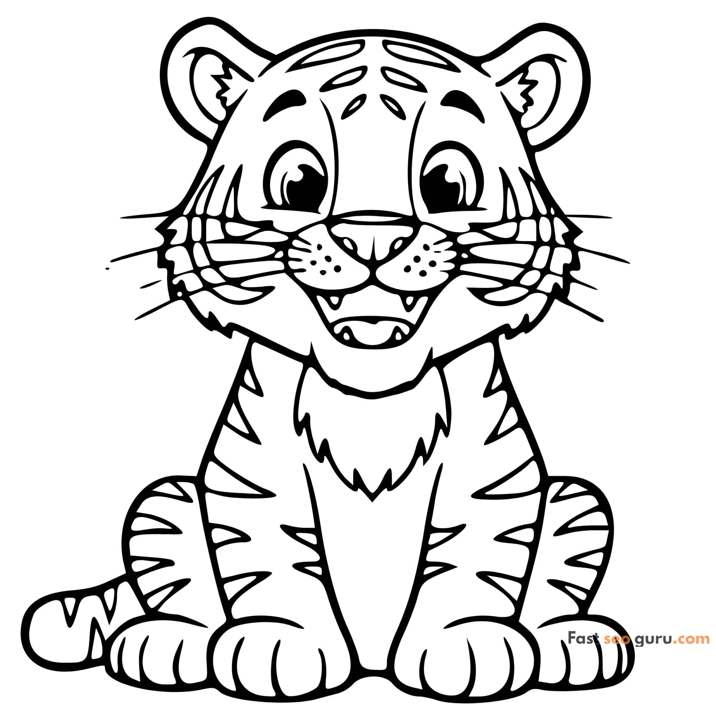 Cartoon Tiger Coloring Page Printable For Kids