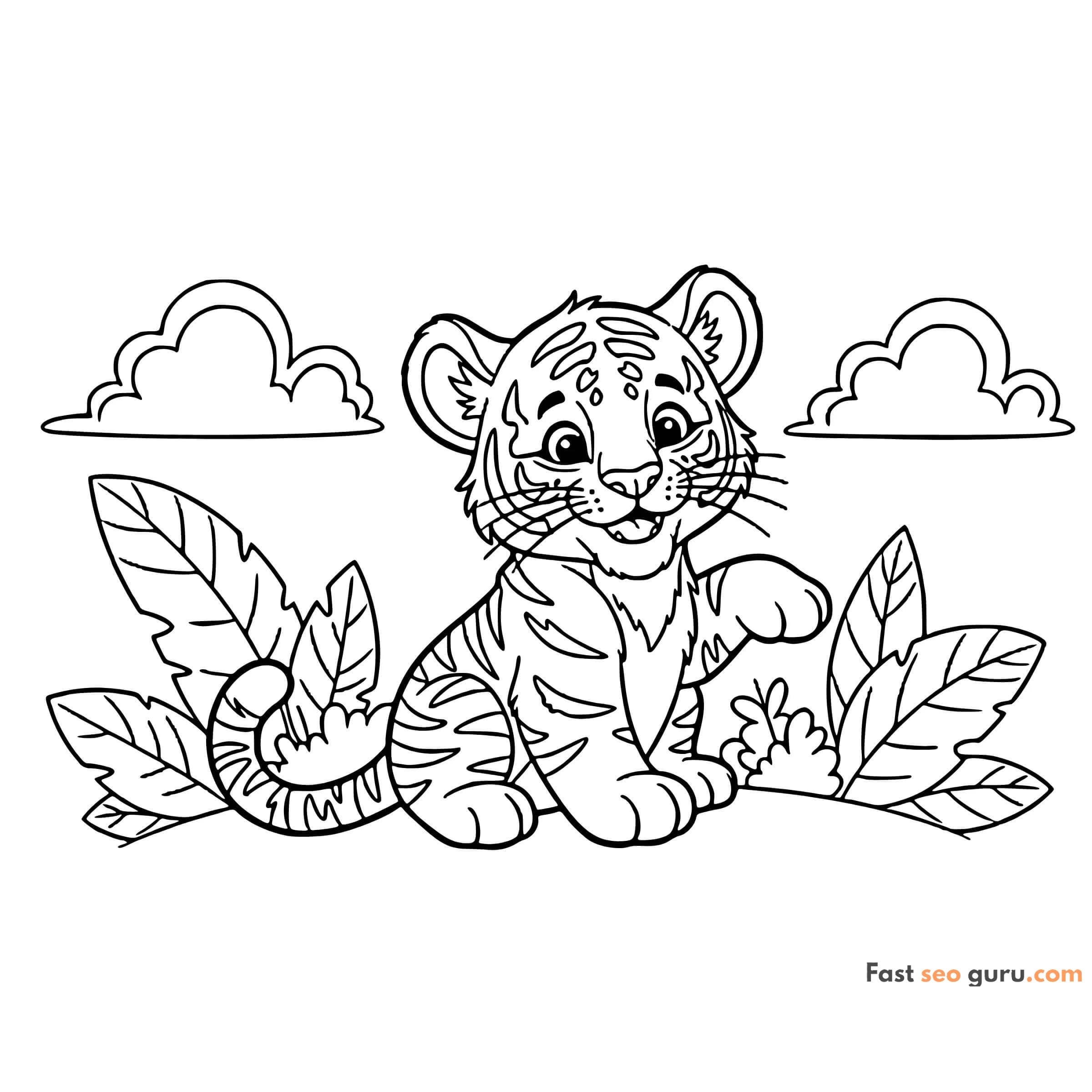 Cute Tiger Cub Jumping Printable Coloring Sheet