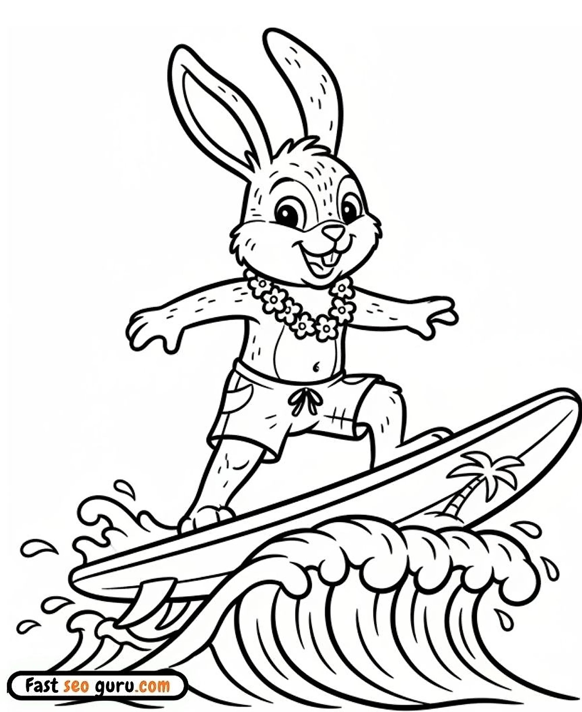 Surfing Bunny Coloring Page – Fun Free Printable For Kids