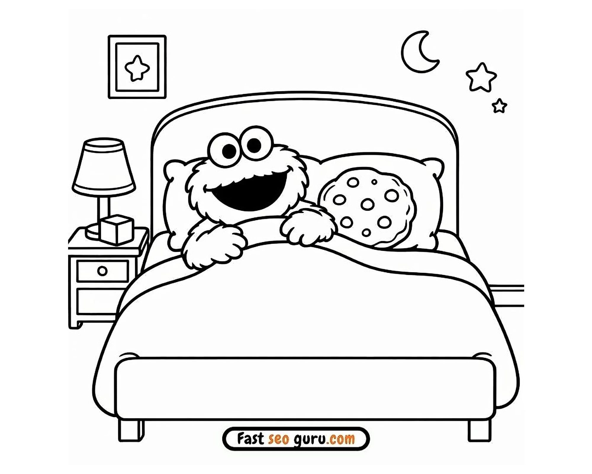 Cookie Monster Sleeping Coloring Page – Free Cute Pictures To Color For Kids