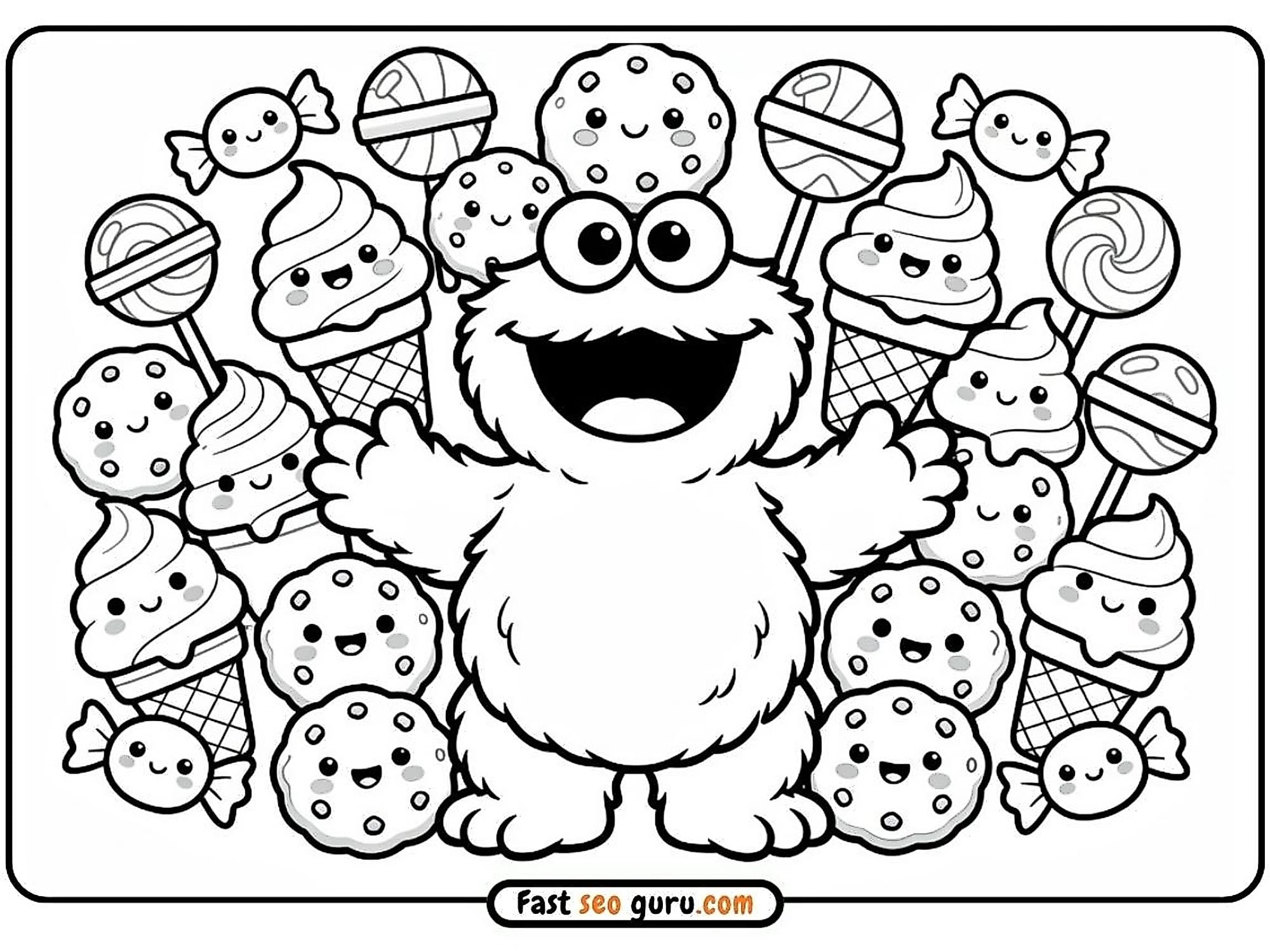 Cookie Monster Sweets Coloring Page – Free Cute Drawings To Color For Kids