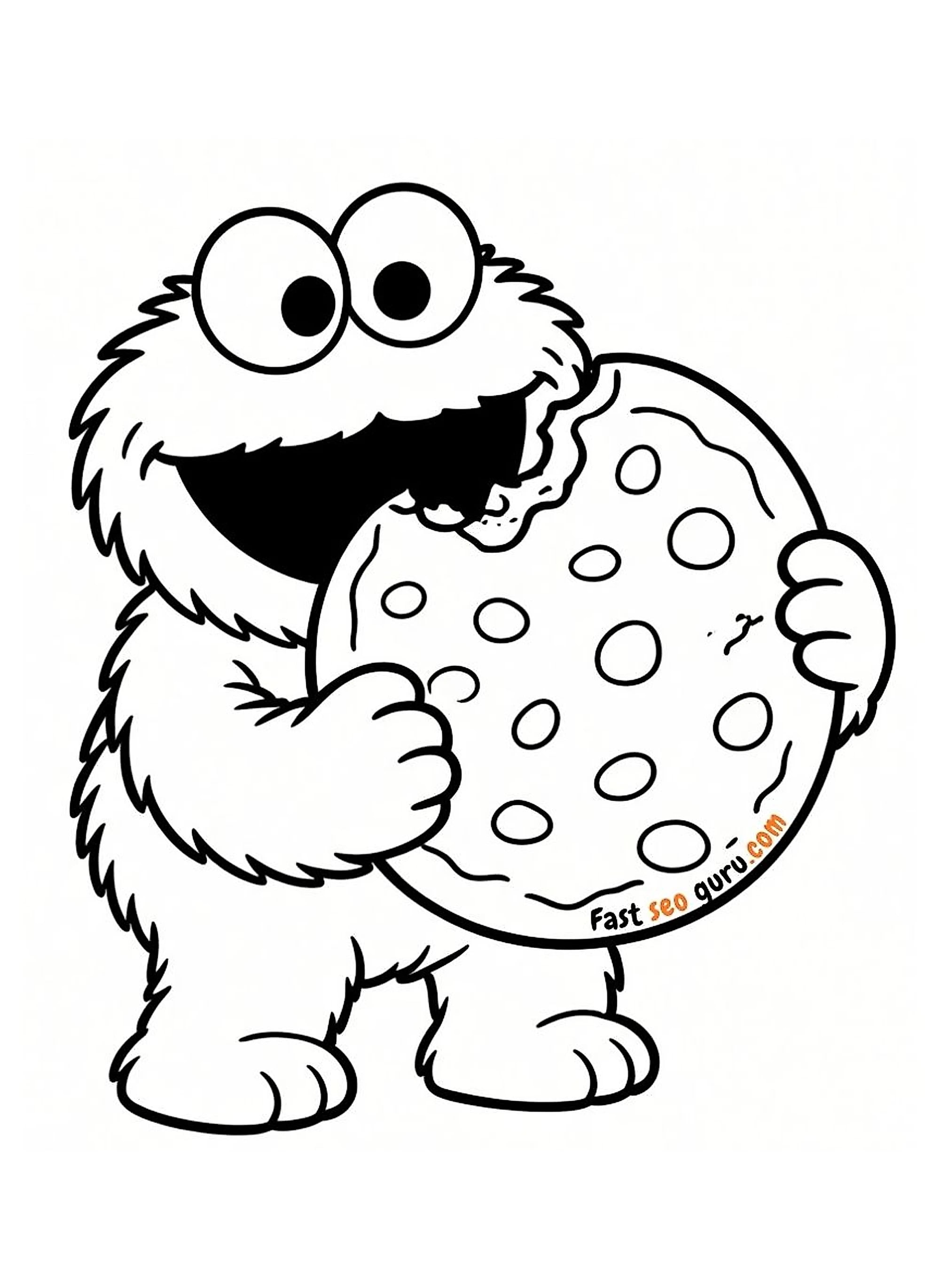 Cookie Monster Giant Cookie Coloring Page – Free Pictures To Color For Kids