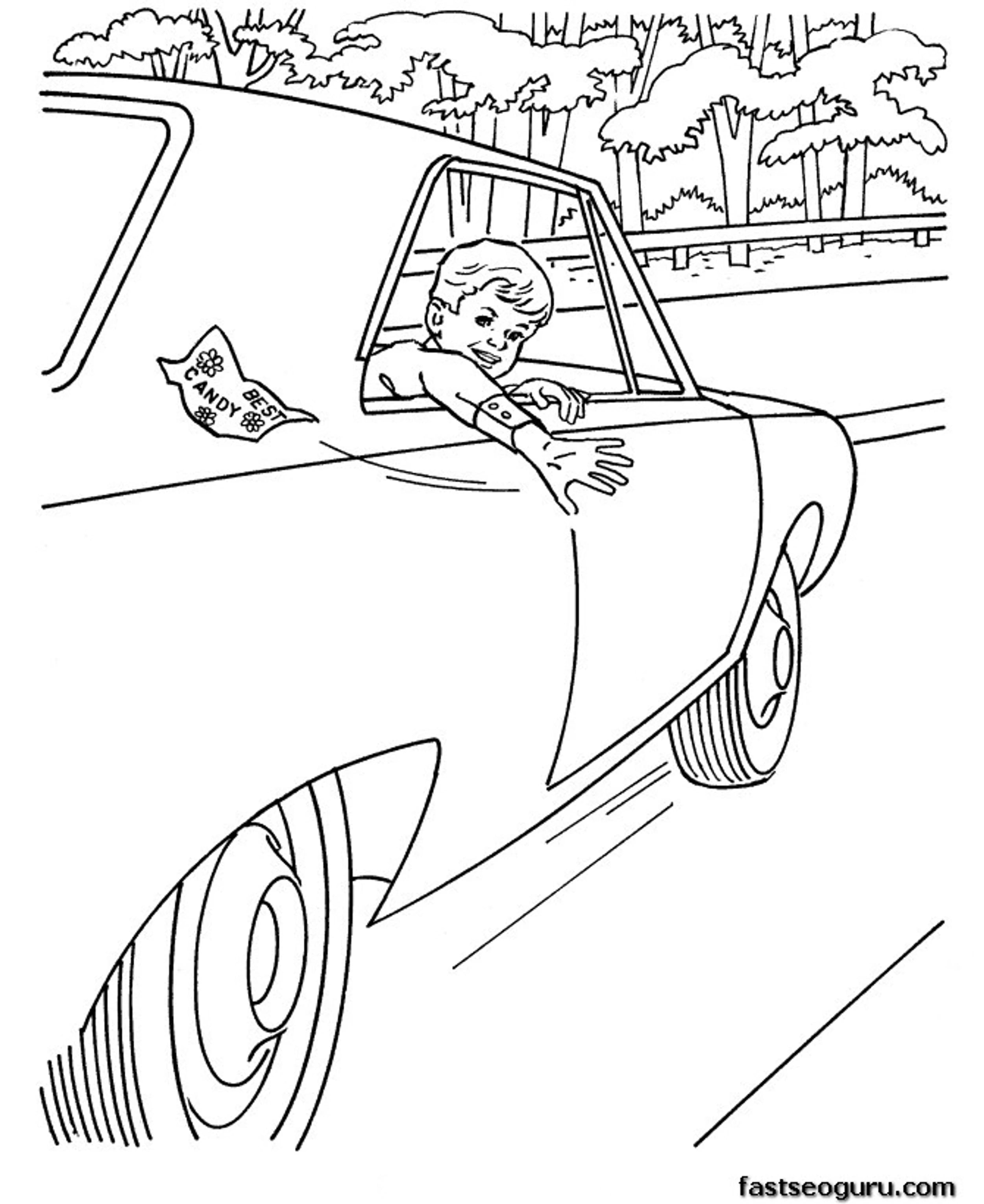 Boy In Car Coloring Pages Sheets Print Out