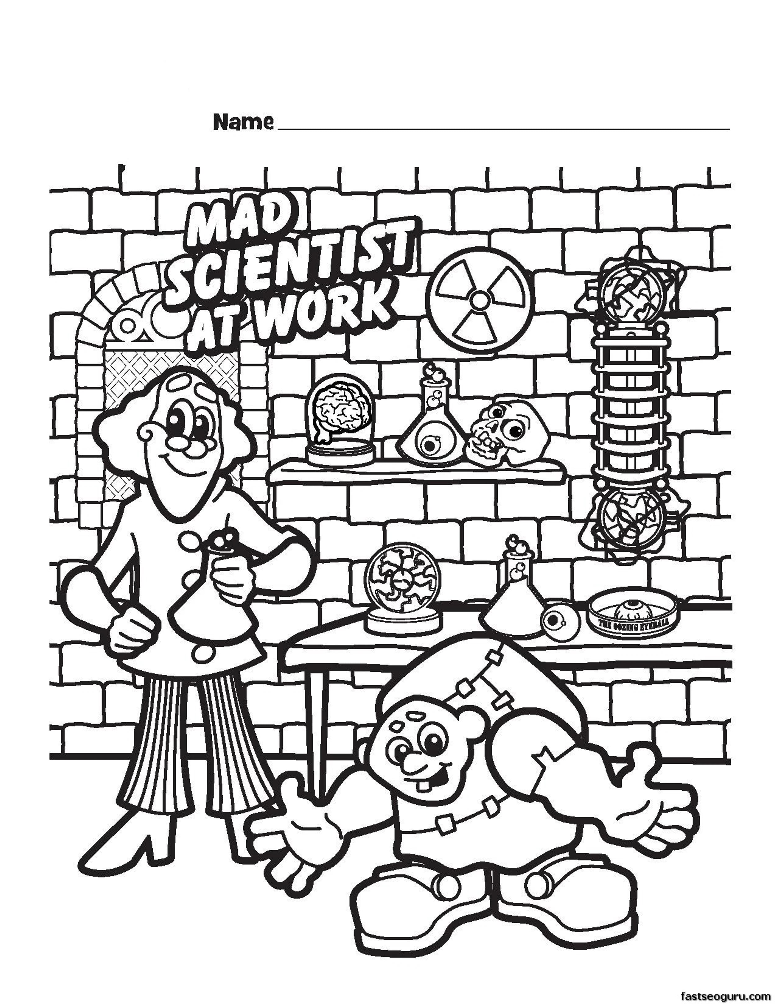 Halloween Mad Scientist Printabel Coloring Pages