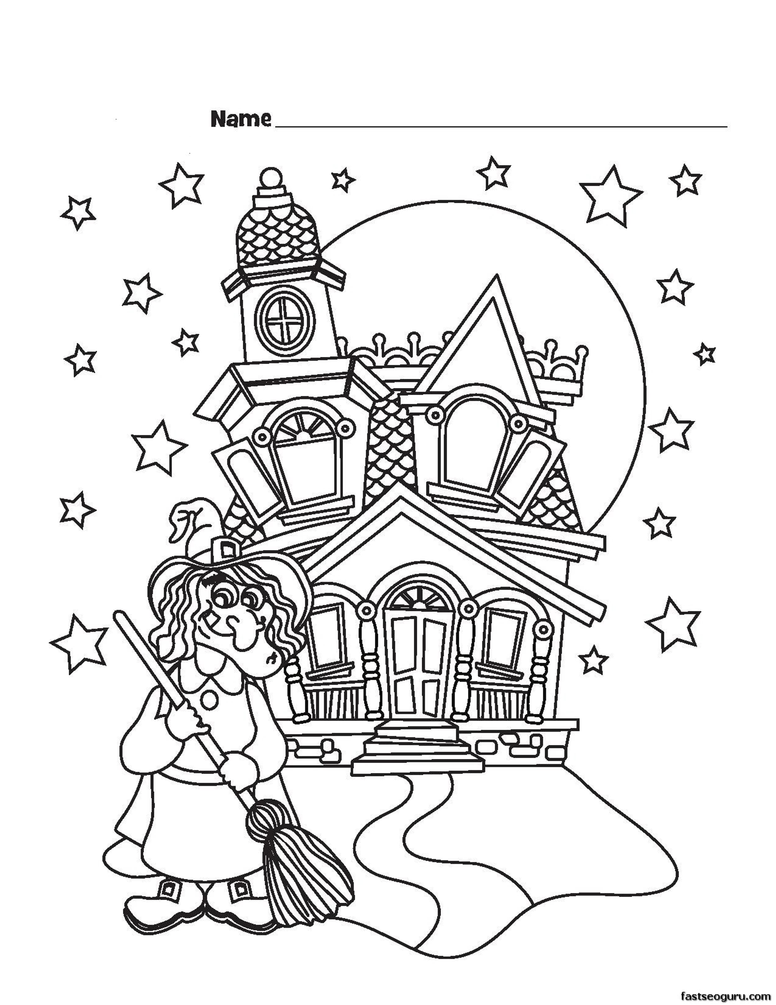 Halloween Witch Castle Printable Coloring Pages