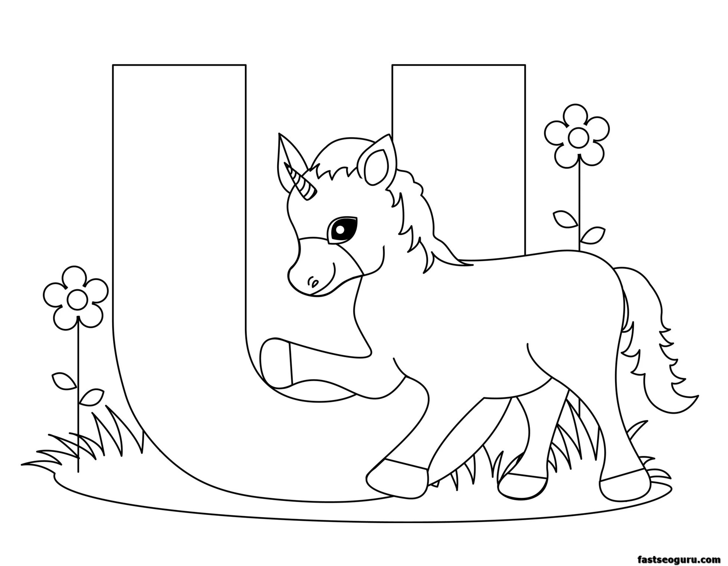 Printable Animal Alphabet Letter U Is For Unicorn