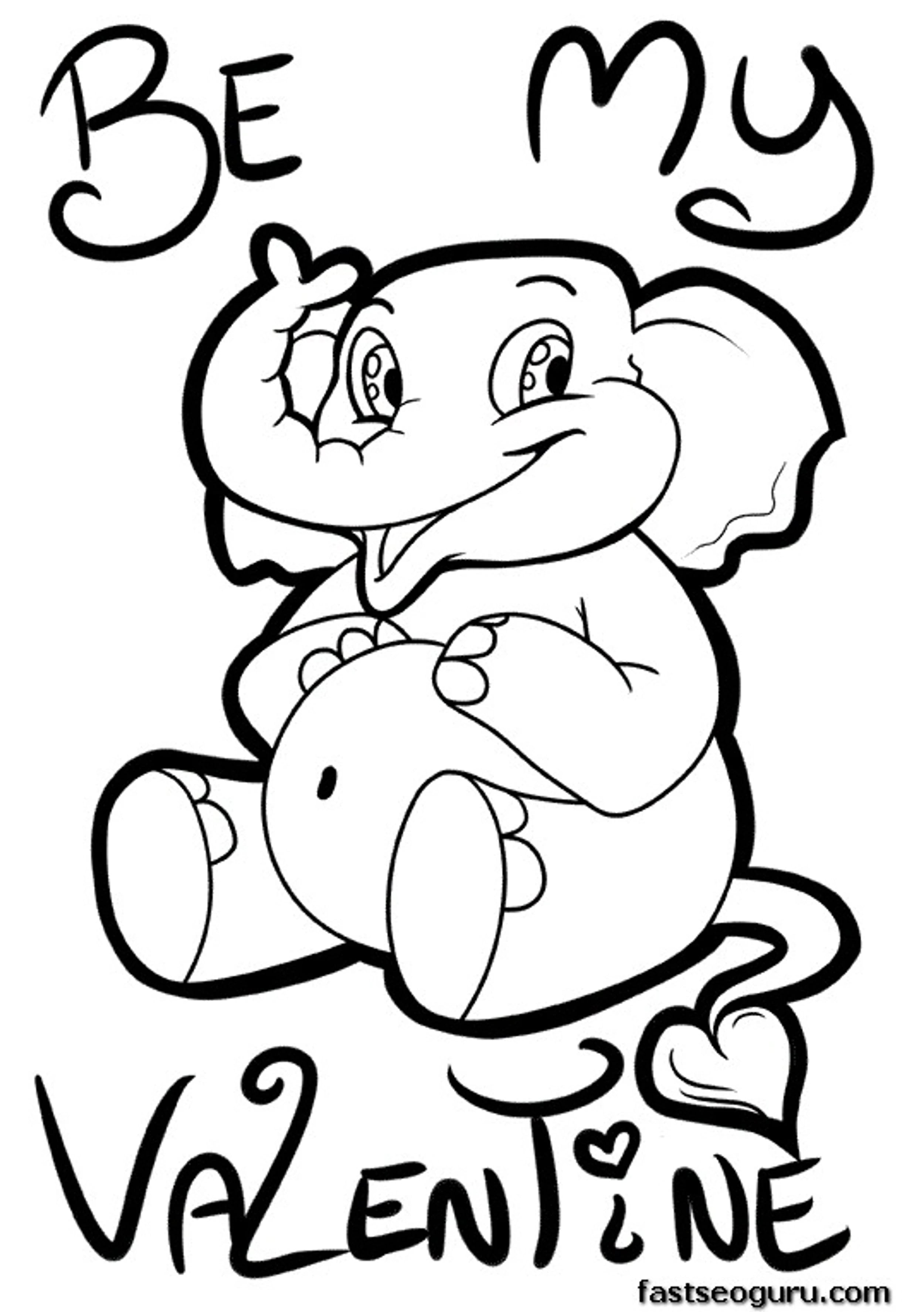 Printable By Me Teddy Elephant Valentine Coloring Pages
