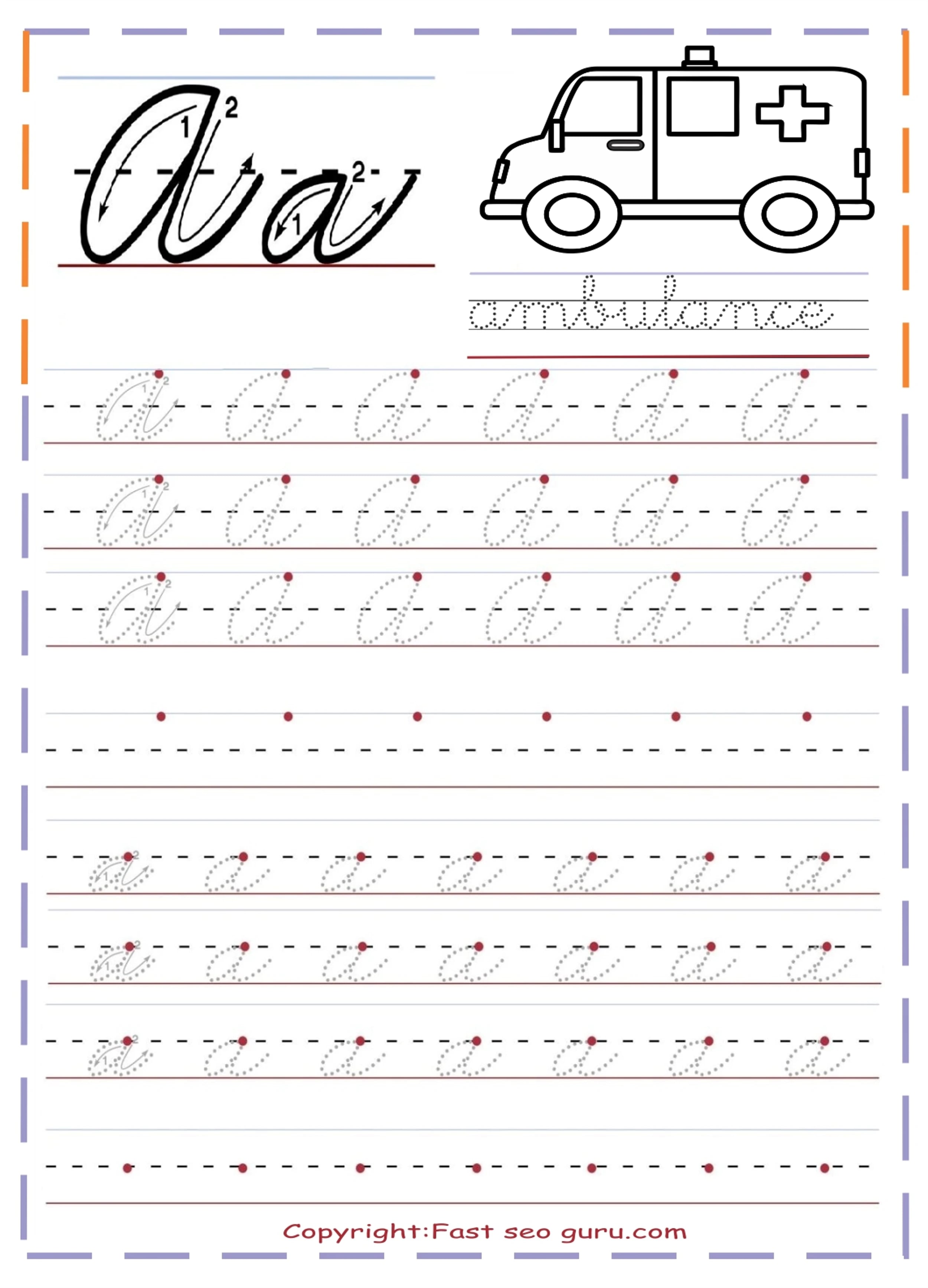Printable Cursive Handwriting Practice Sheets Letter A
