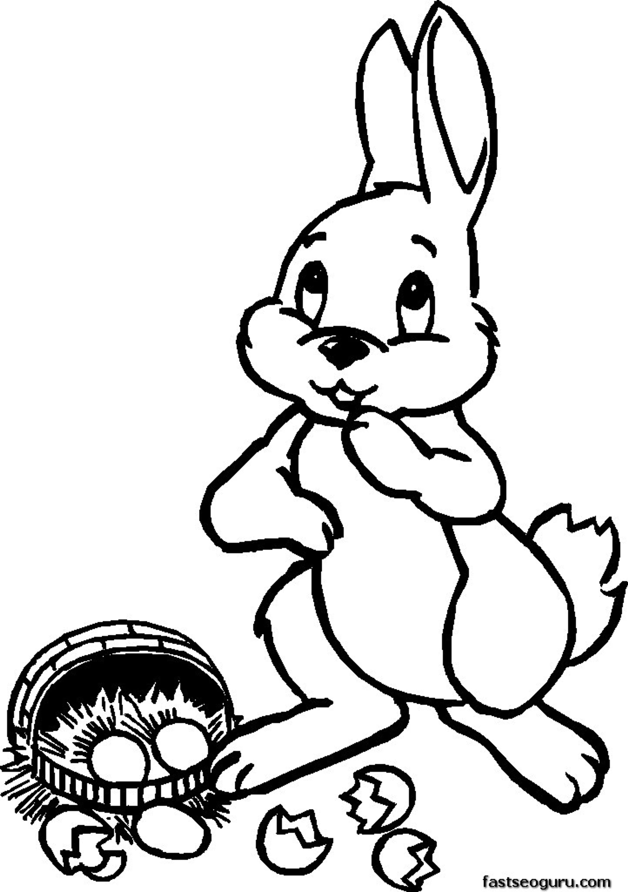 Easter Bunny And Dropped Basket Coloring Page