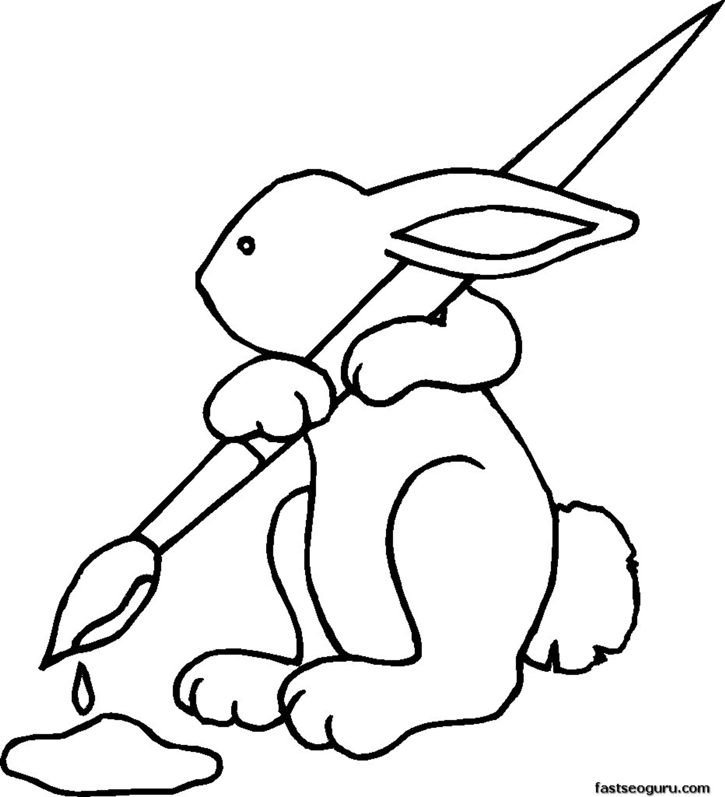 Printable Easter Bunny With Brush Coloring Page