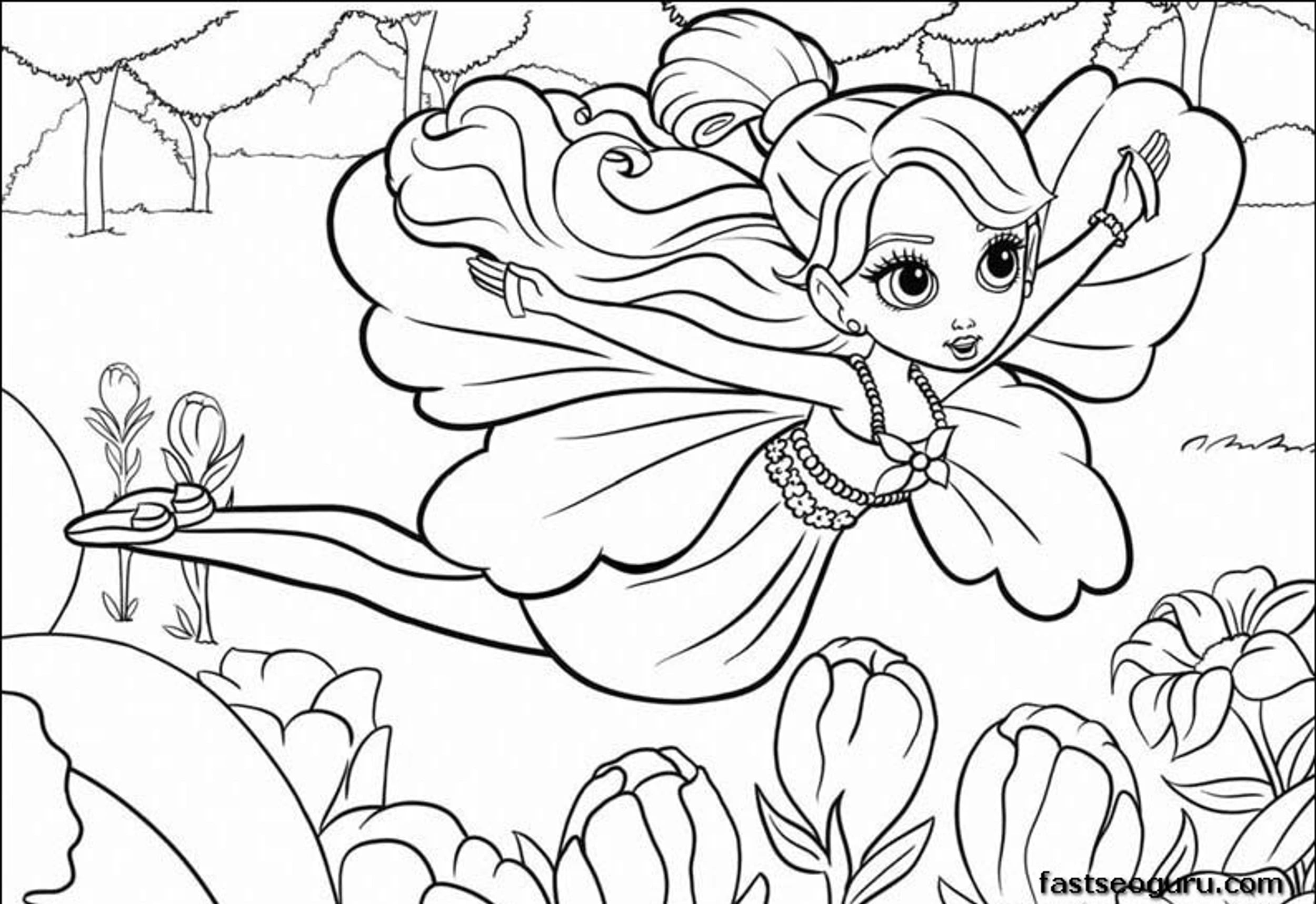 Printable For Girls Barbie Thumbelina Coloring Pages