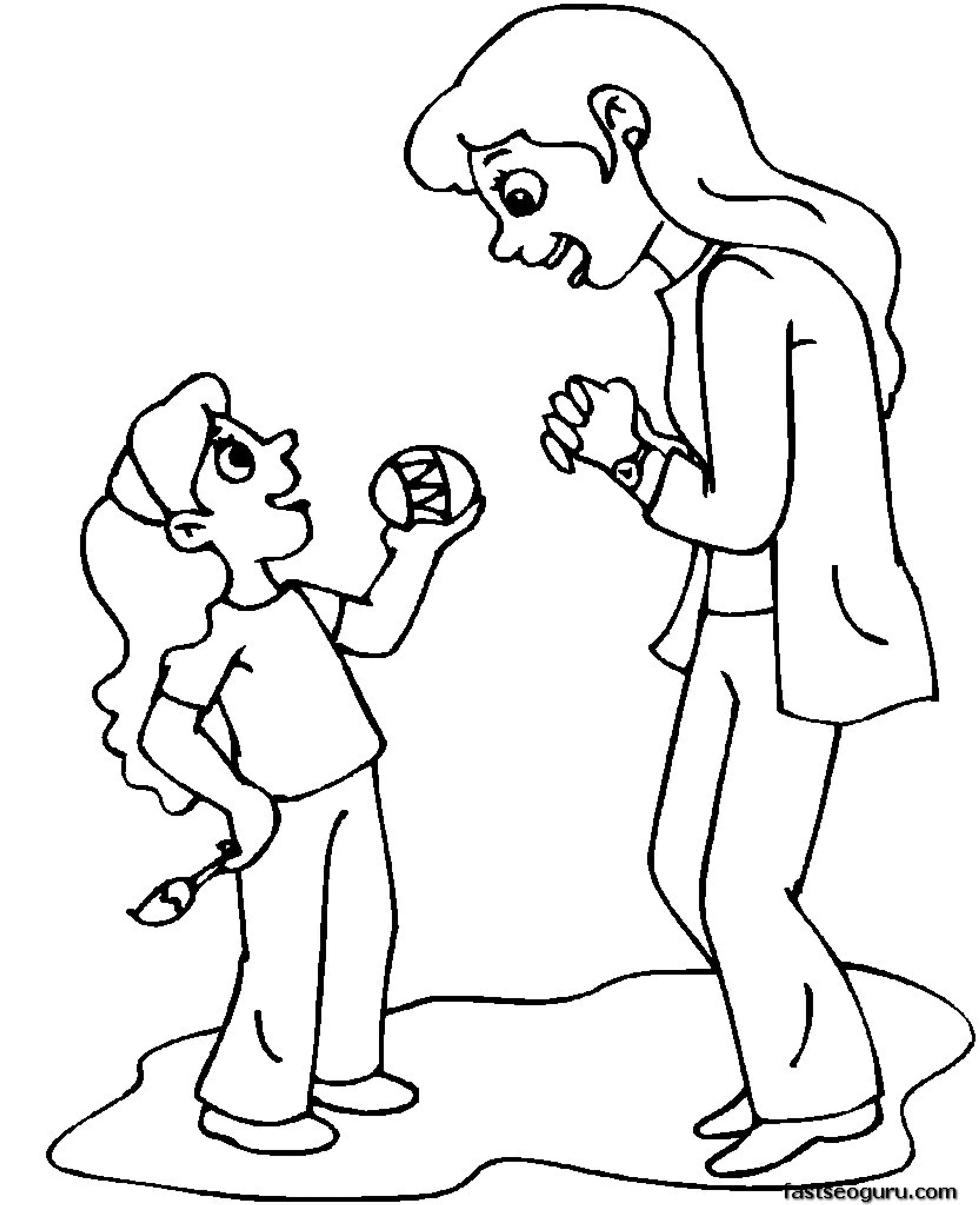 Printable Girl Give Easter Eggs To Mother