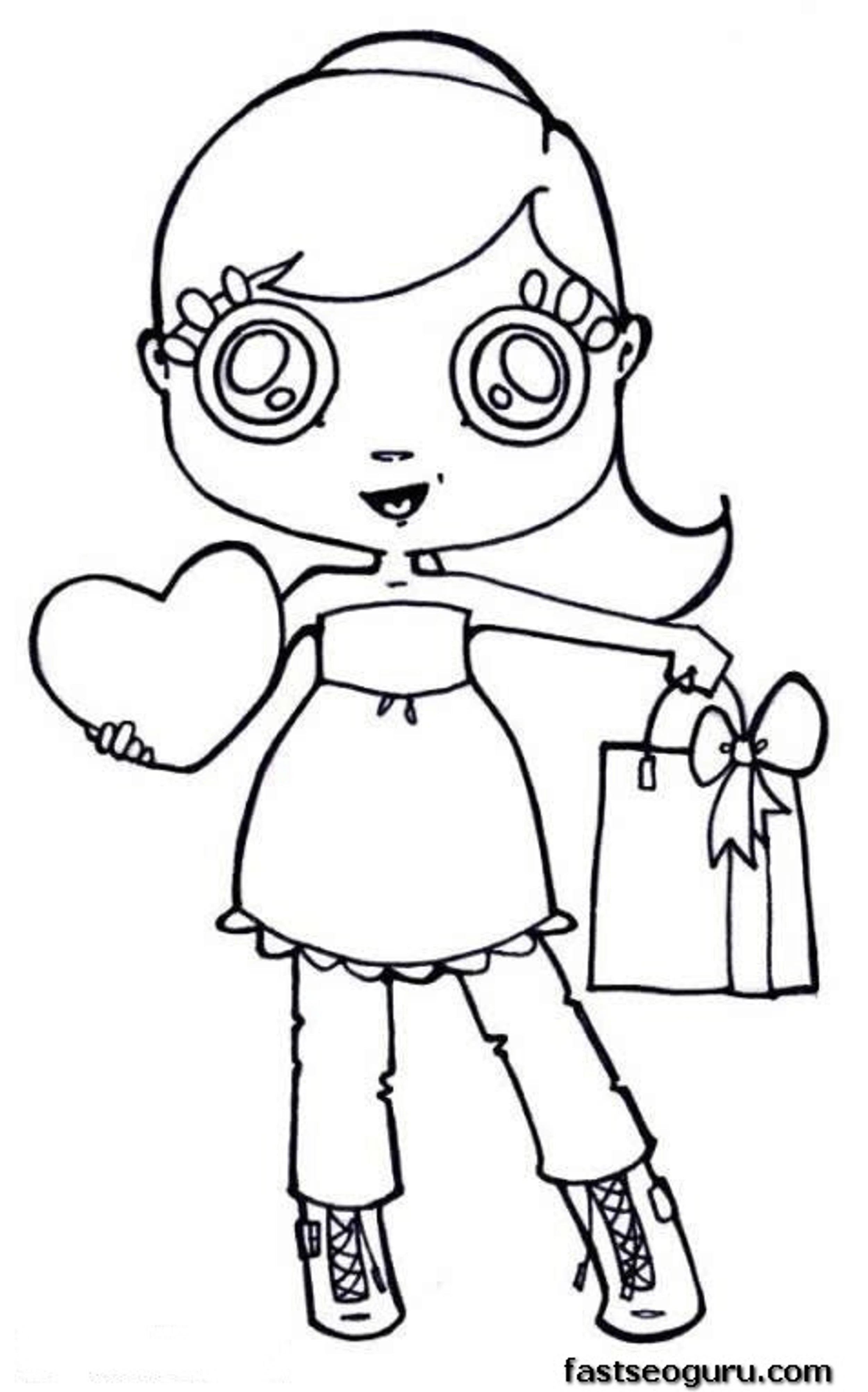Printable Girl With Valentines Presents Coloring Page