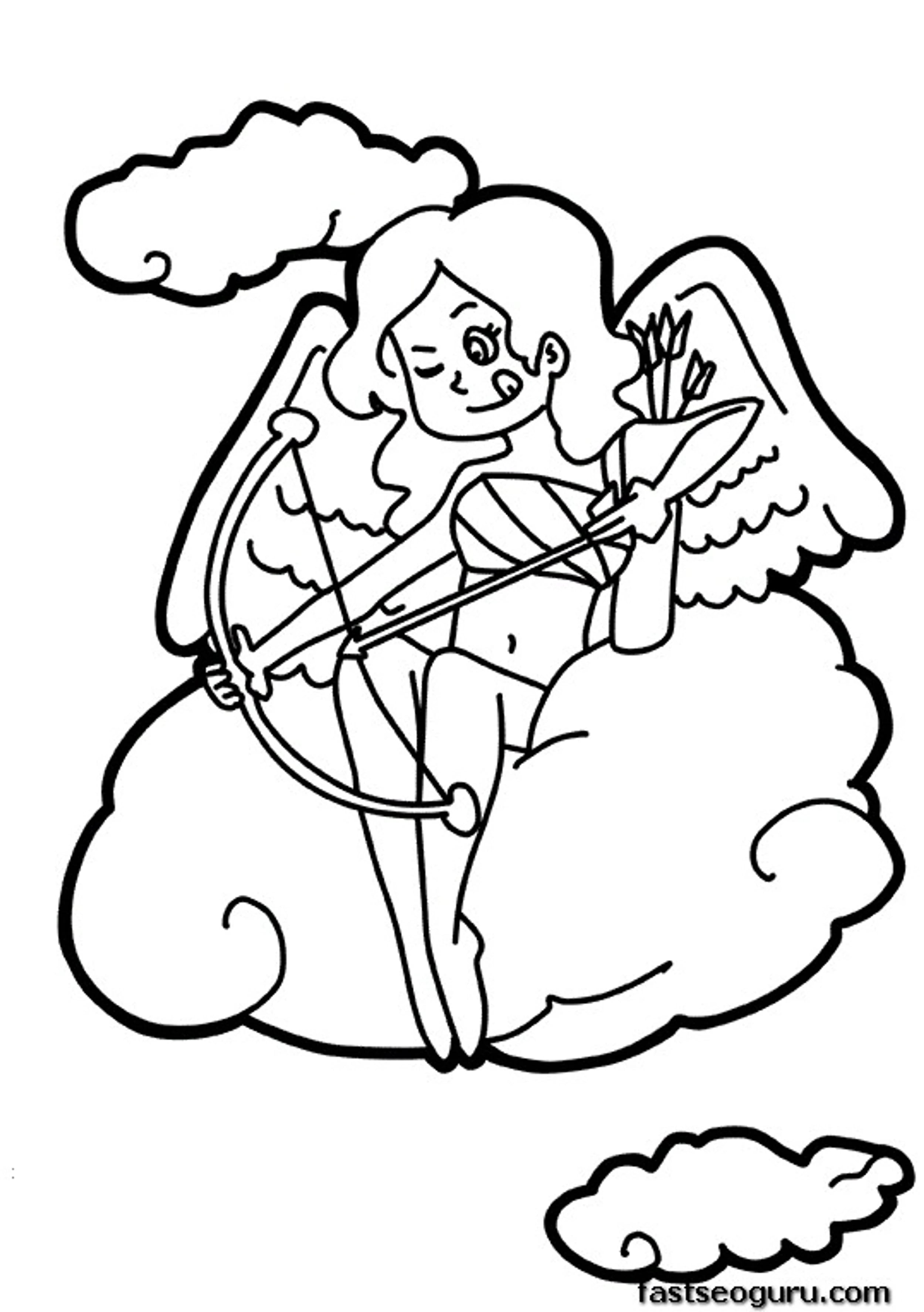 Printable Happy Valentines Day Cupid Girl Coloring Pages