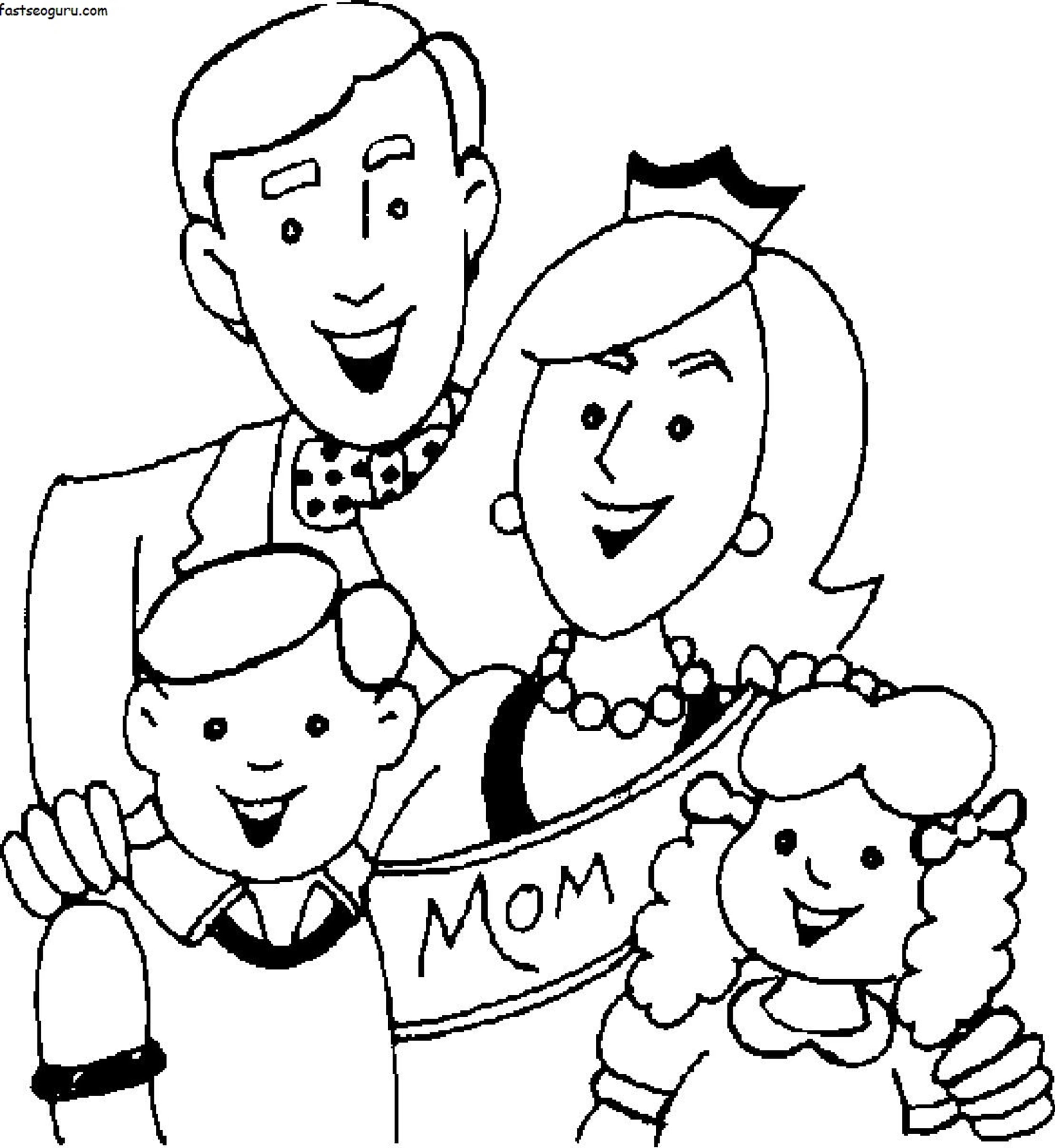 Mother With Happy Family Coloring Pages