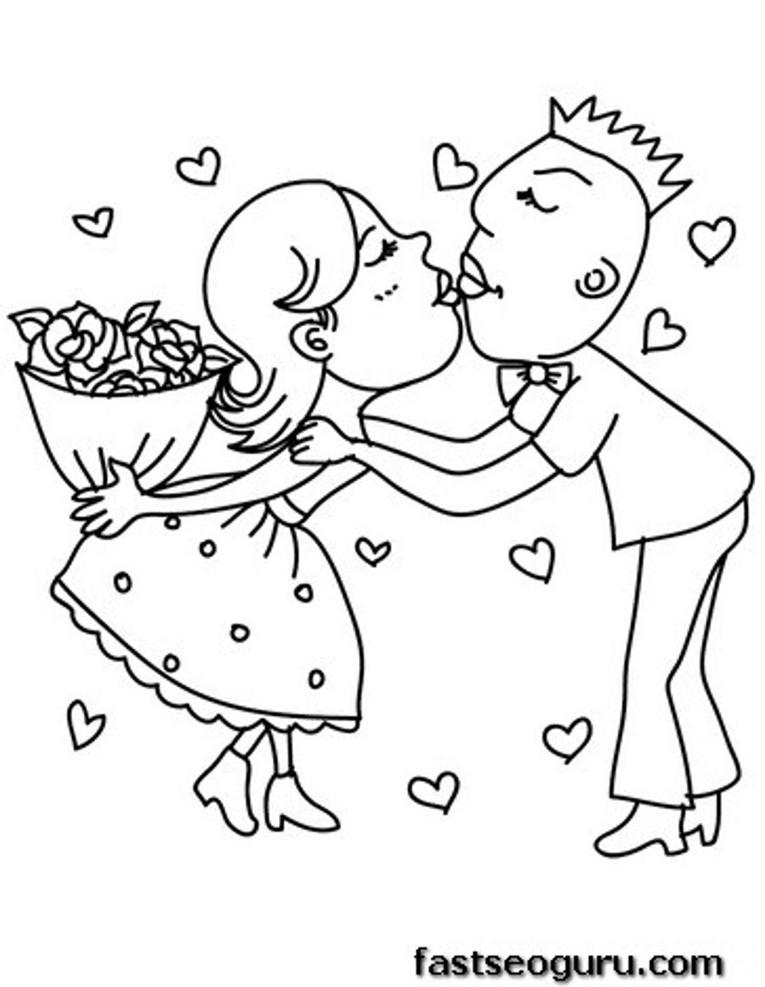 Printable Valentine Couple In Love Coloring Page