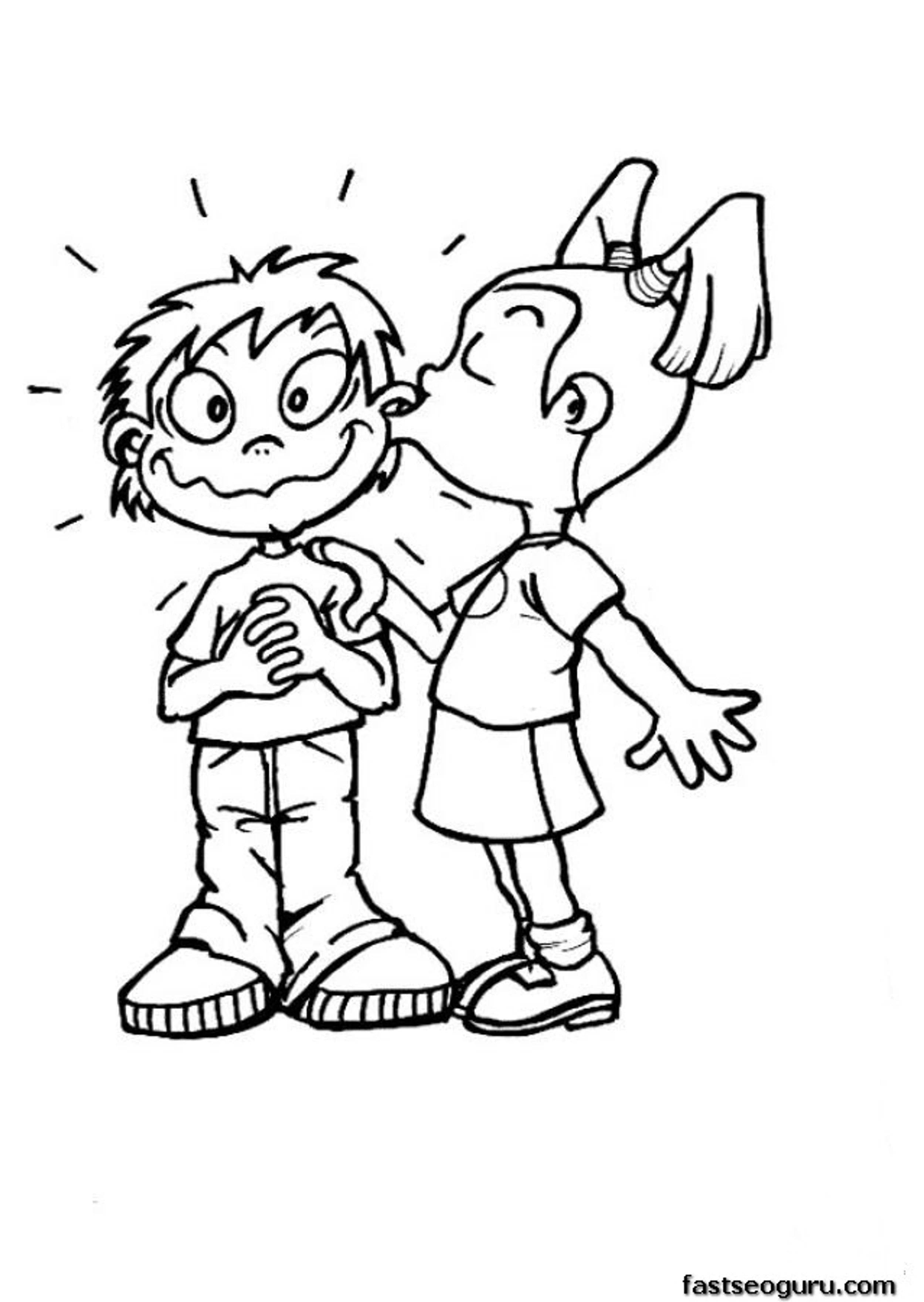 Printable Valentines Girl Kissing Boy Coloring Page