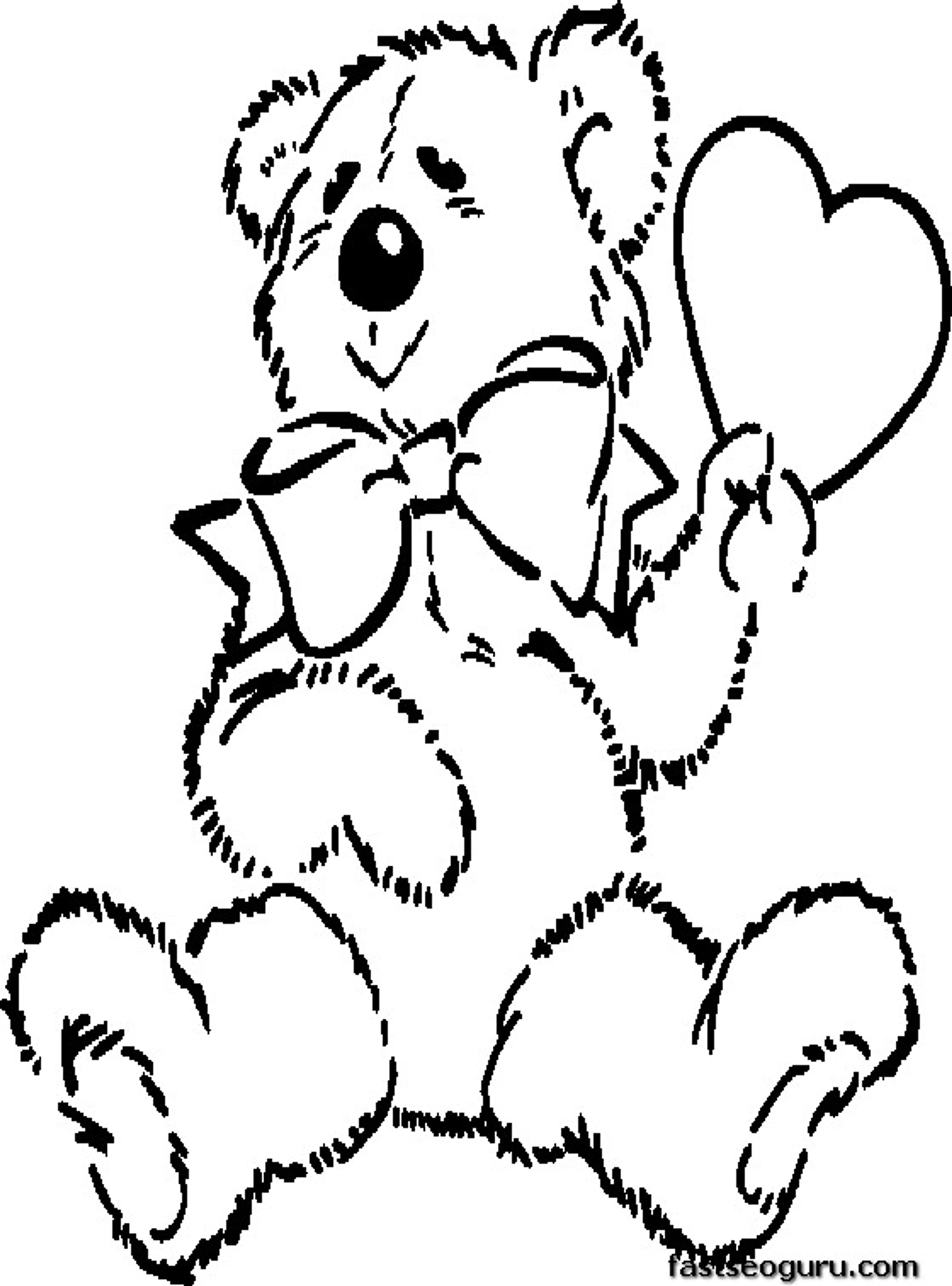 Valentines Day Cute Teddy Bear Coloring Page
