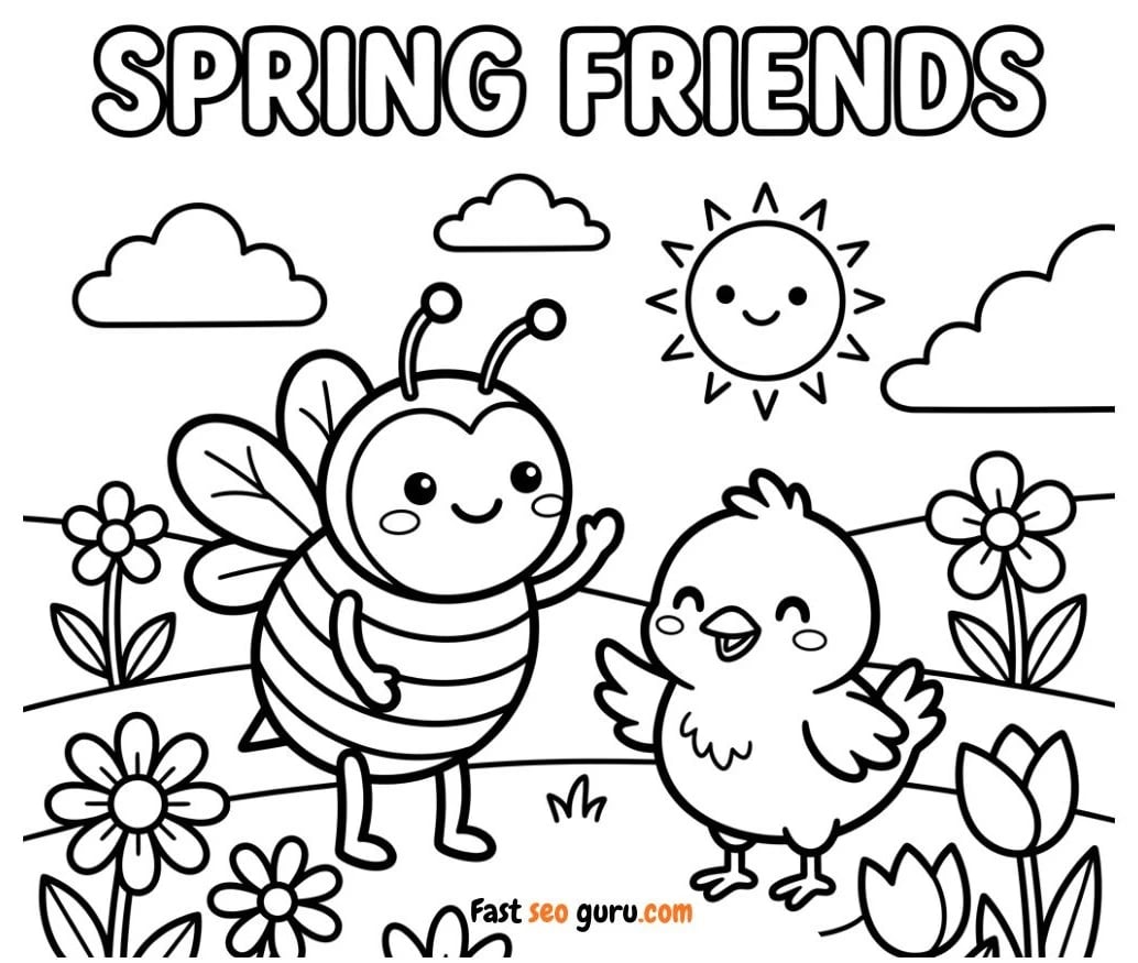 Cute Spring Friends Coloring Page