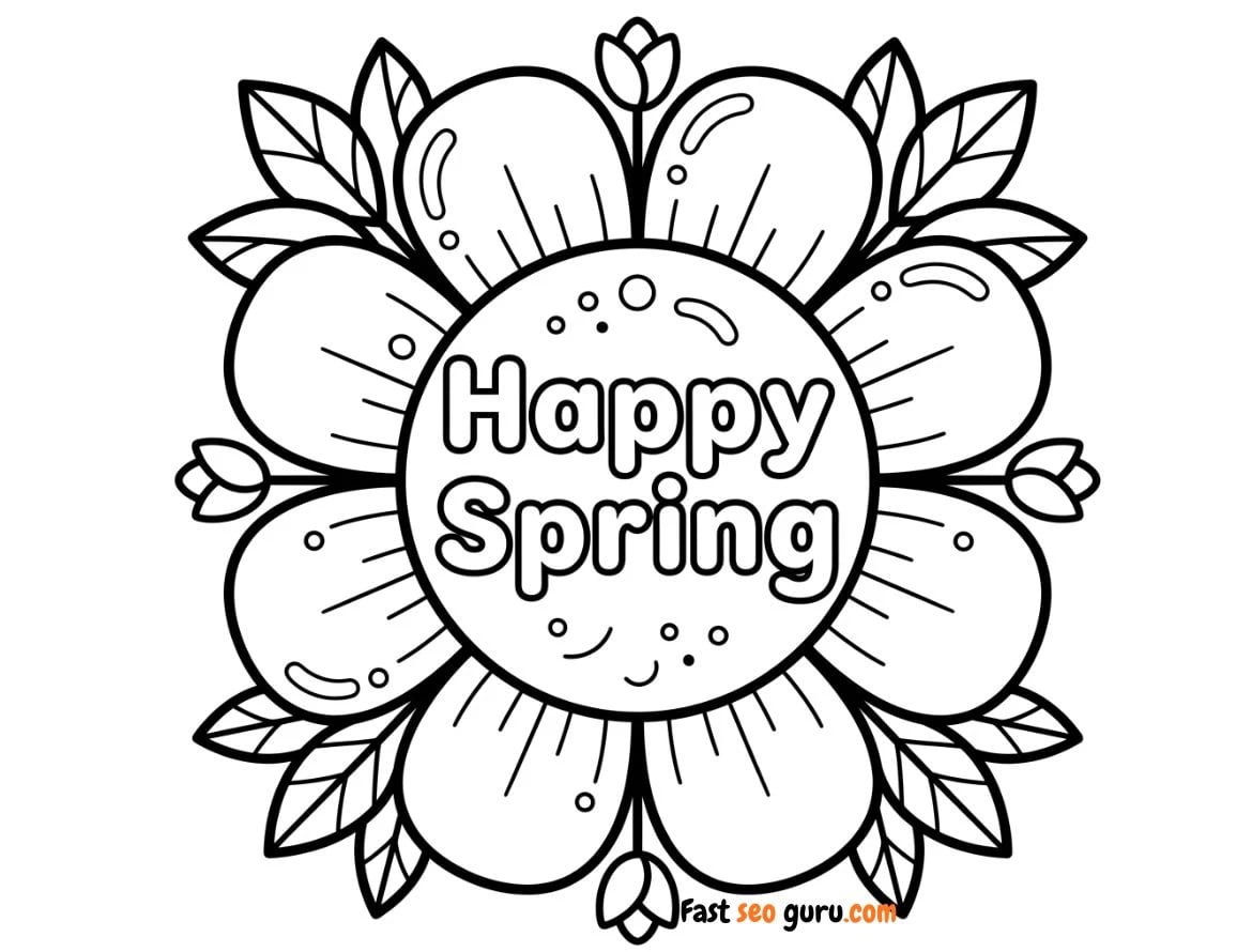 Happy Spring Flower Coloring Page Mandala