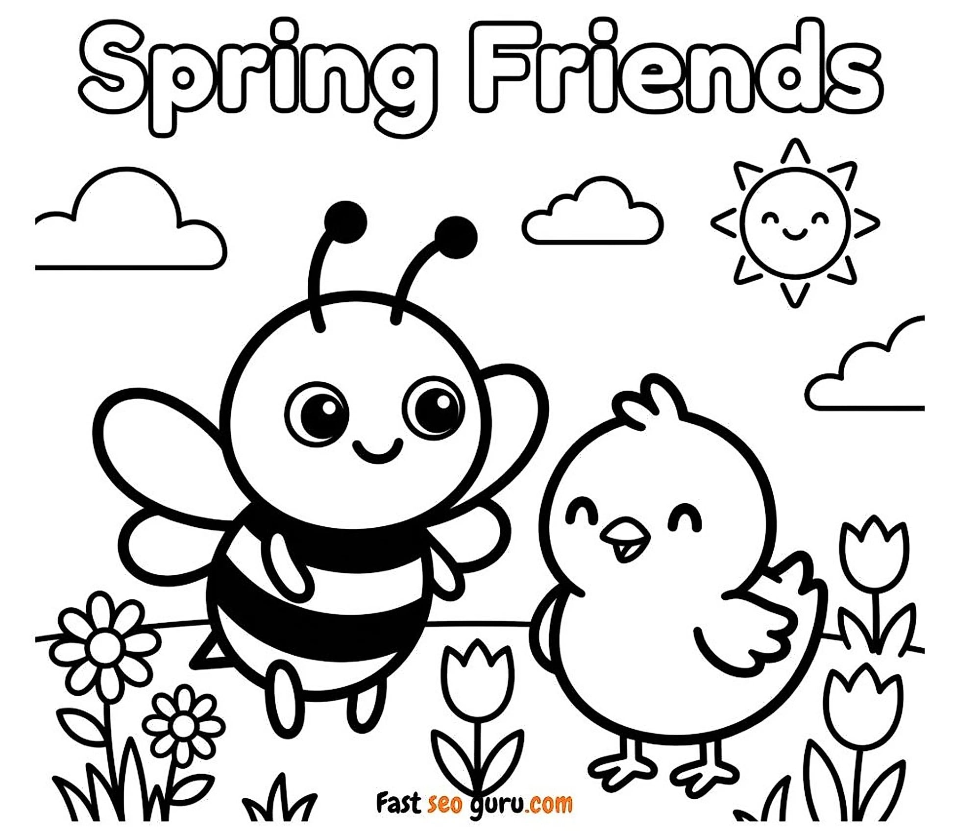Adorable Spring Friends Coloring Page