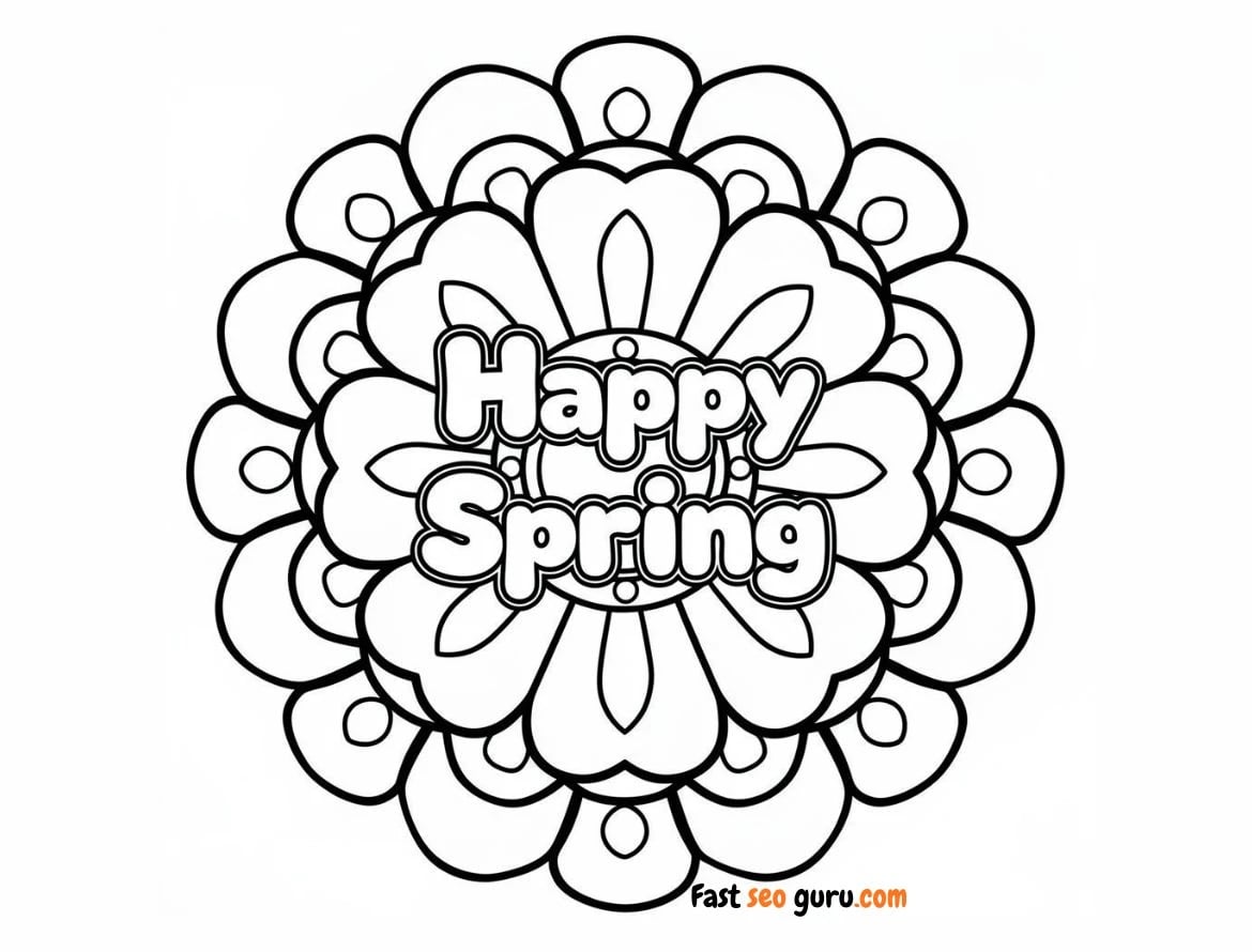 Happy Spring Flower Mandala Coloring Page