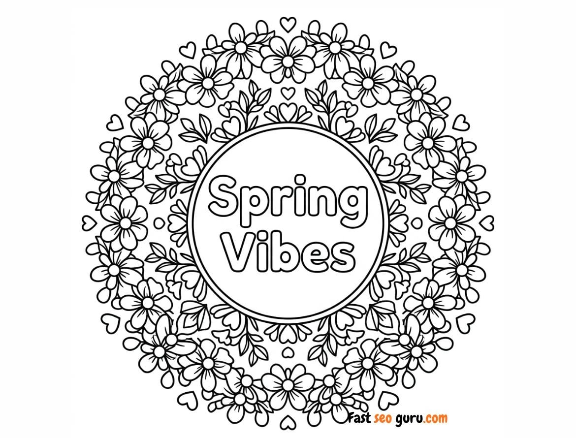 Spring Vibes Floral Mandala Coloring Page