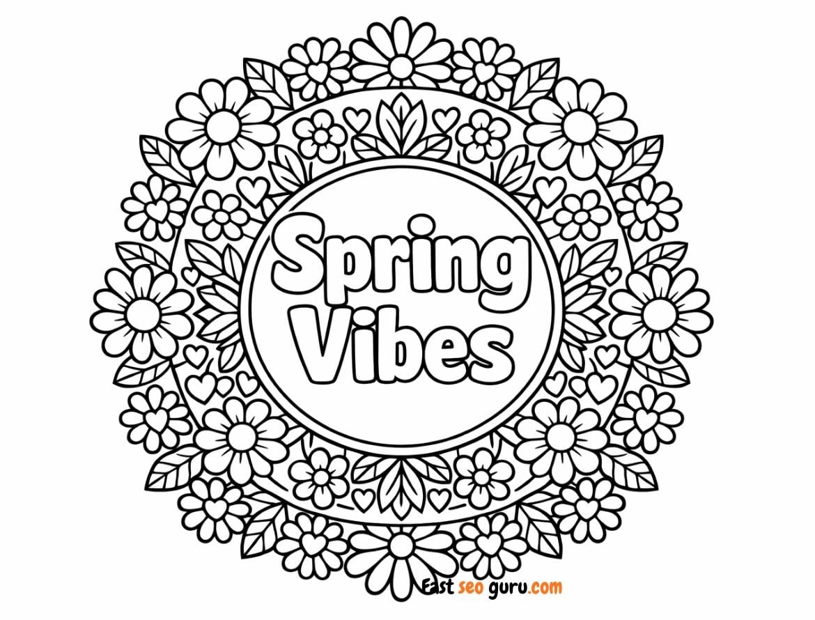 Spring Vibes Floral Mandala Coloring Page